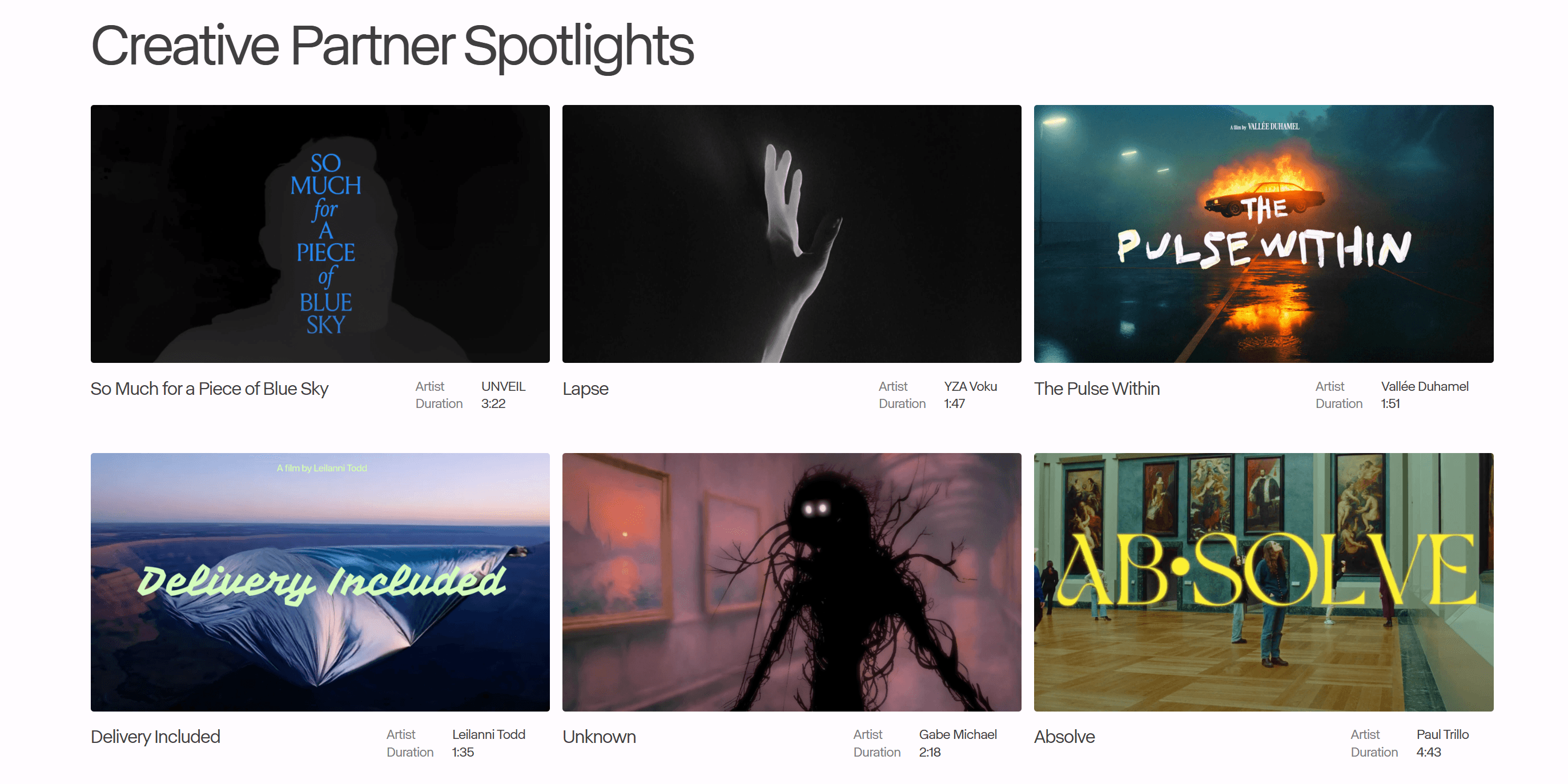 Runway Creative Partner Spotlights - 展示优秀创作者作品的页面示例