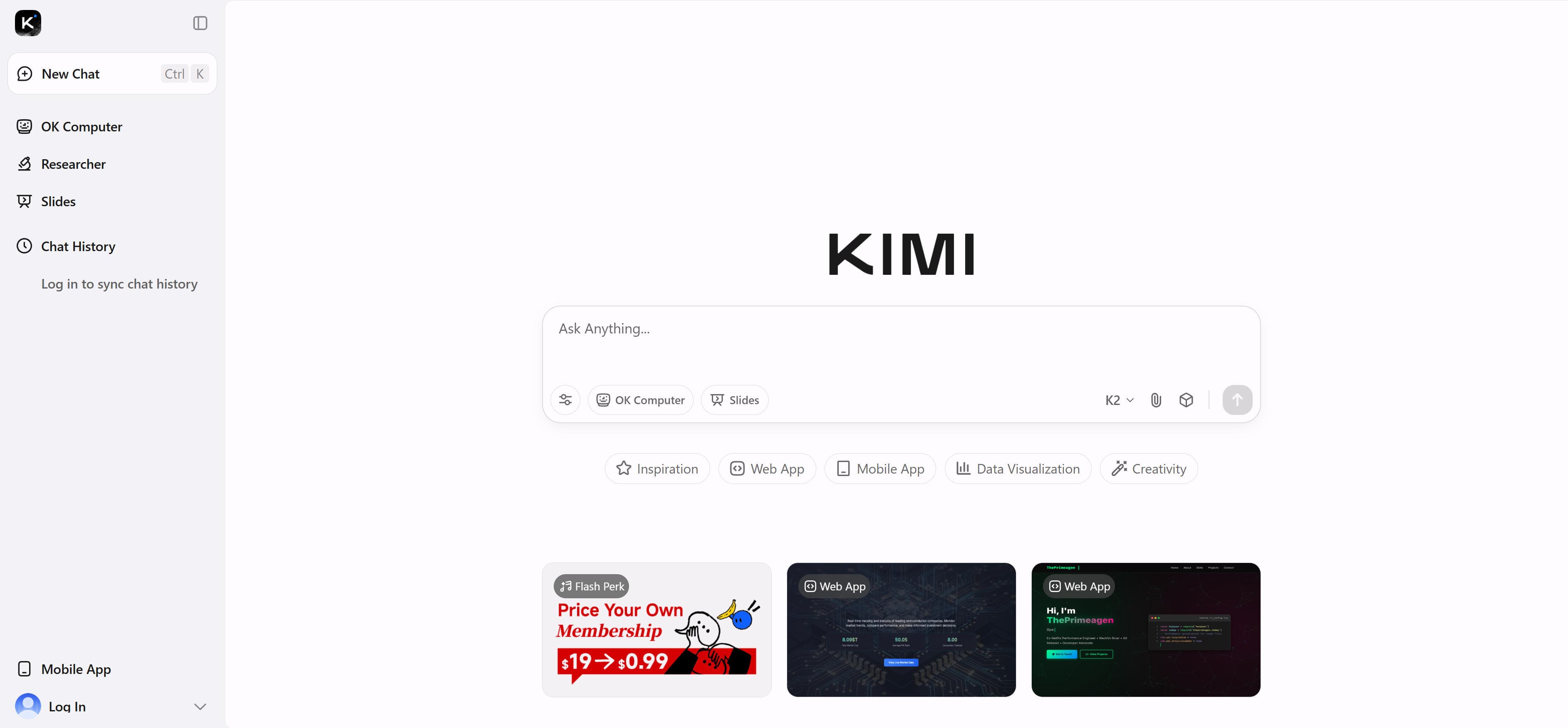 Kimi K2 AI coding LLM interface screenshot showing fast code generation, thinking capabilities and benchmark performance, including HumanEval, LiveCodeBench test results