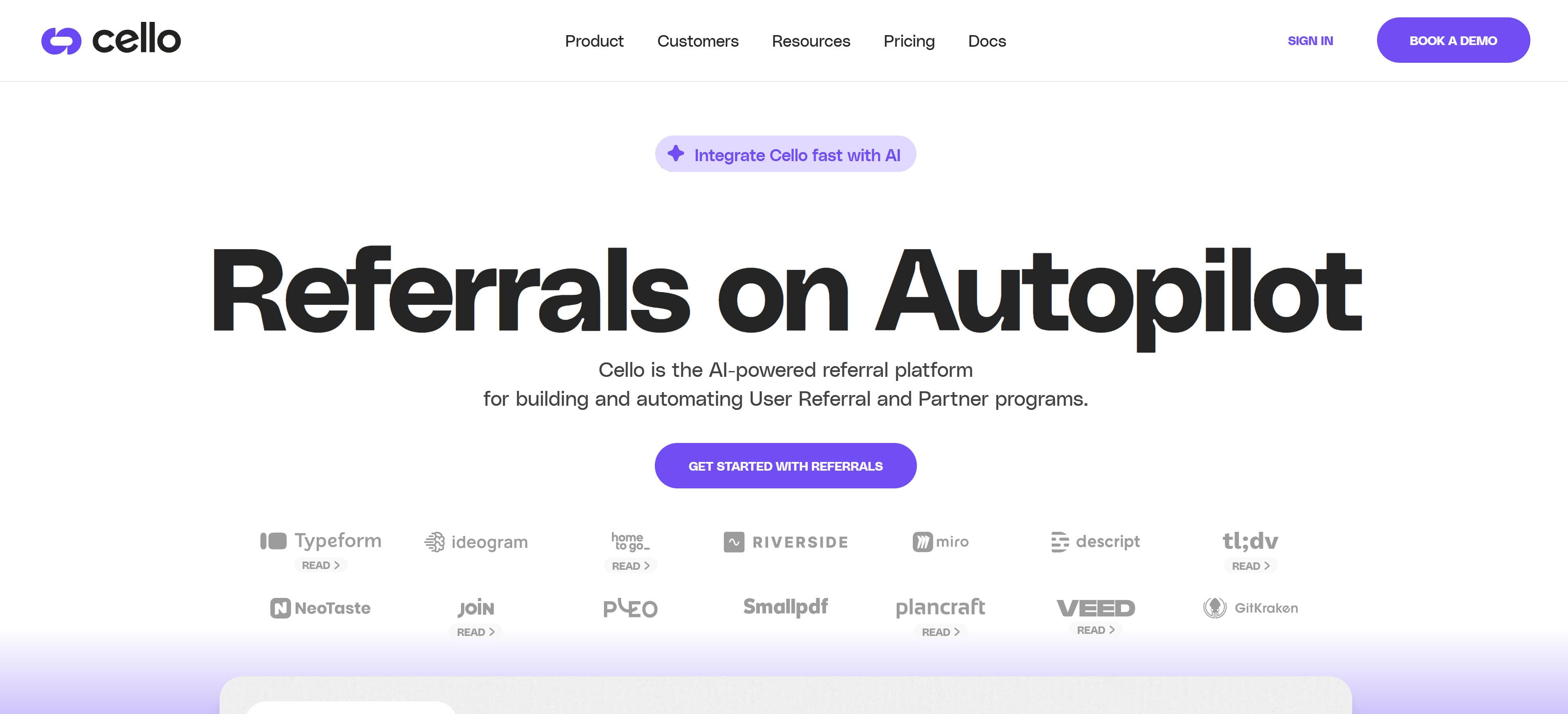 Cello referral program platform interface showing AI-driven referral tracking and automation features