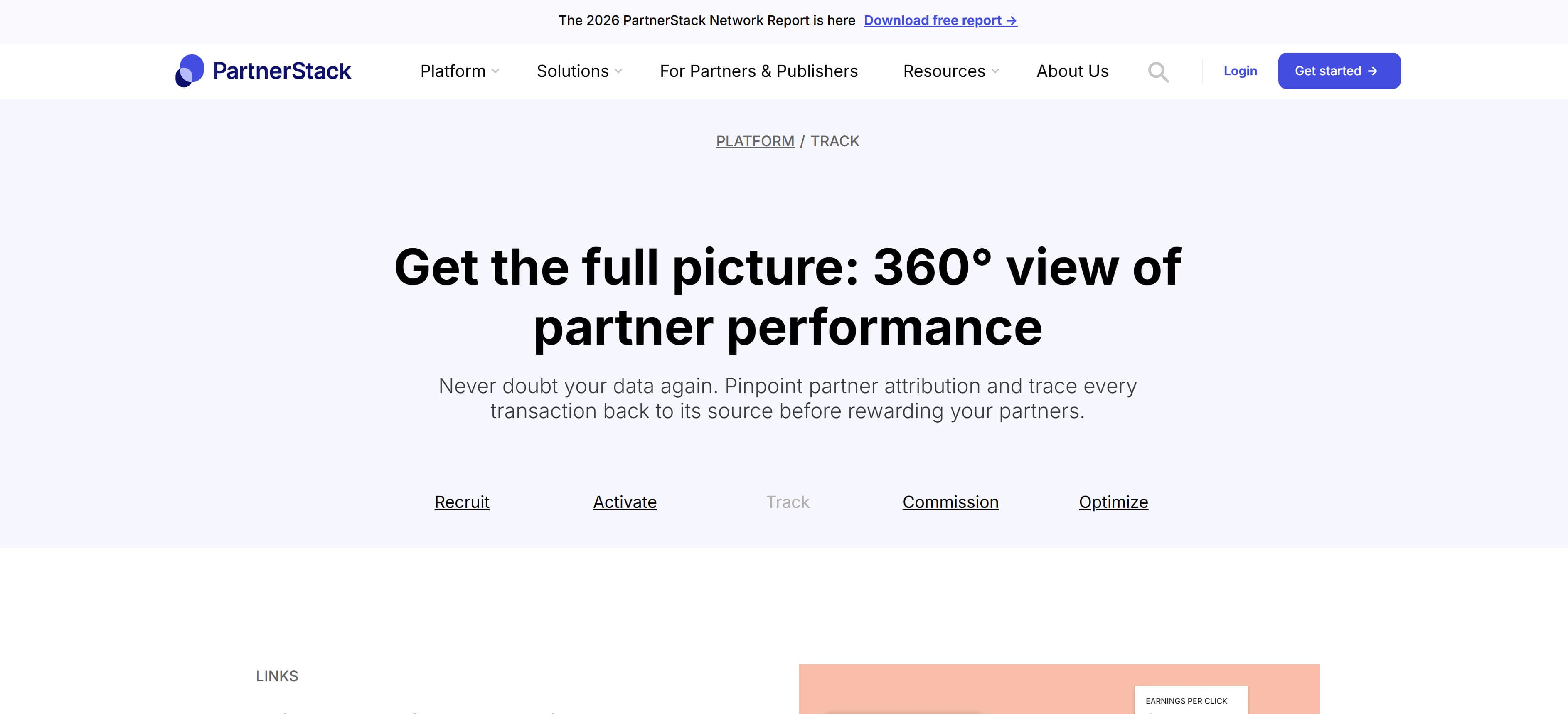 Partnerstack B2B partner tracking platform interface showing partner management and referral tracking features