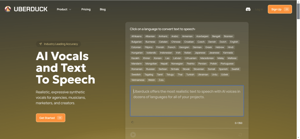 Uberduck voice cloning tool interface displaying celebrity voice cloning features, allowing users to generate celebrity voice content, but users should be aware of copyright risks