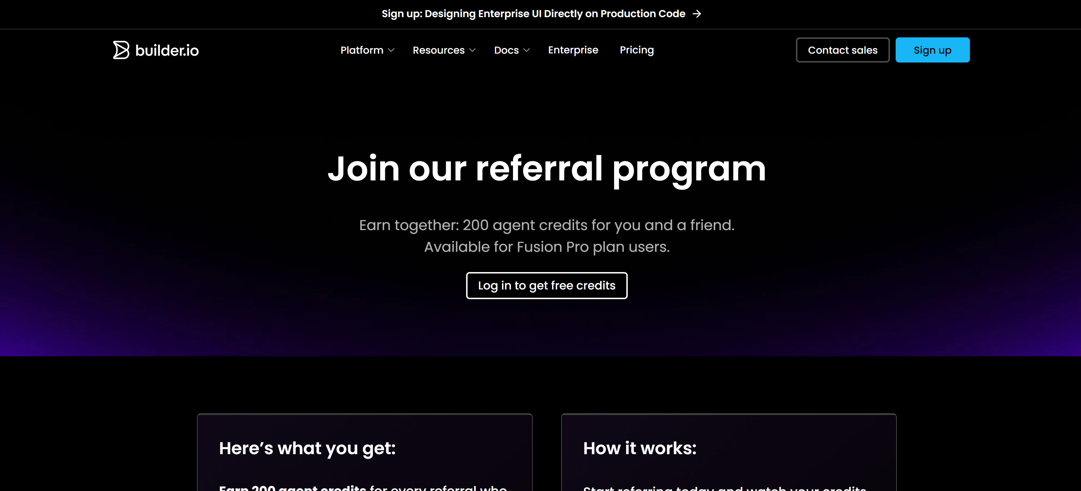 Builder.io referral program landing page