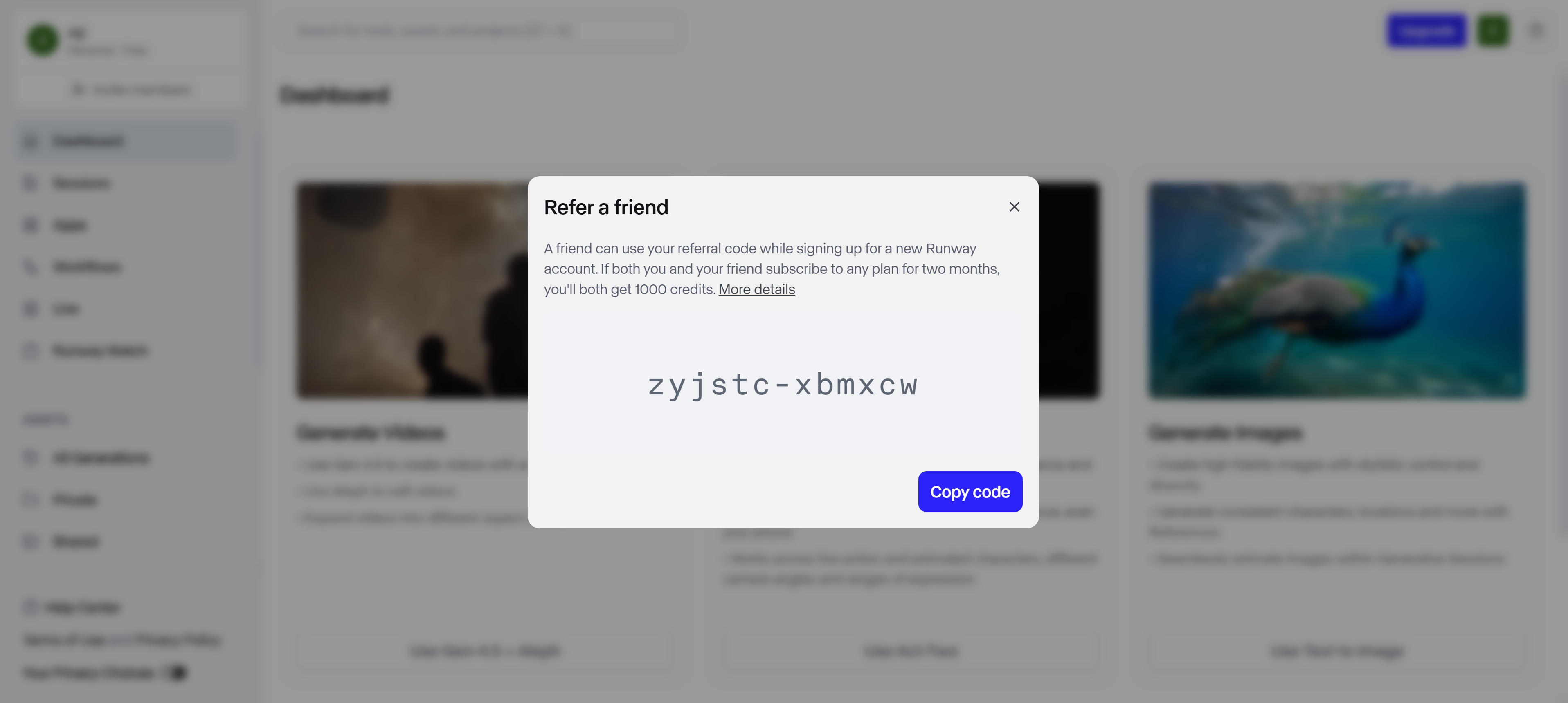 Runway referral program dashboard interface
