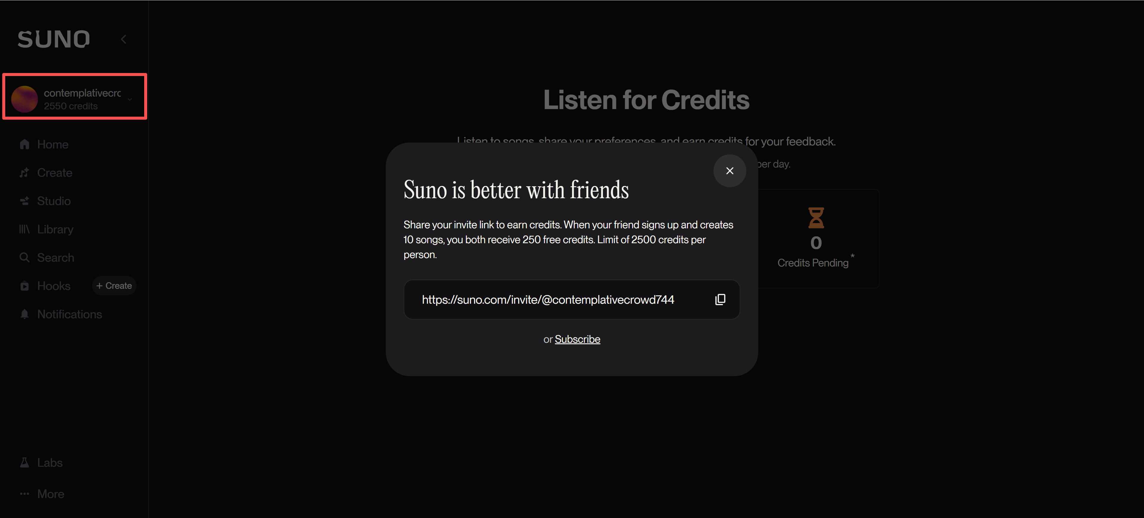 Suno referral achievement: invited ten users