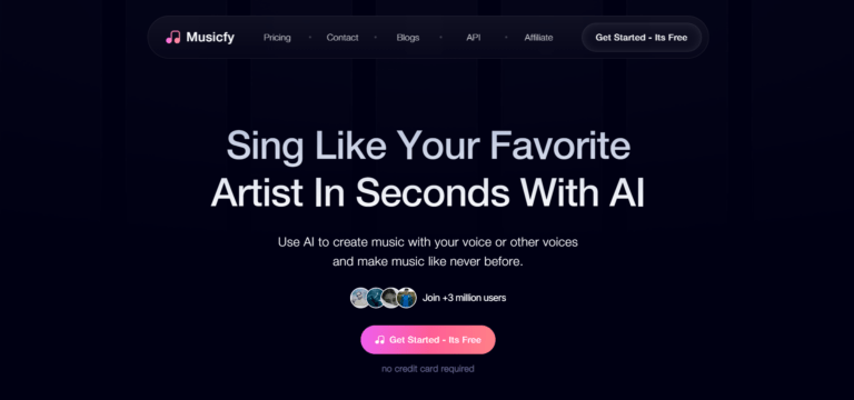 Musicfy AI音乐生成工具界面，展示AI生成与自定义轨道混合功能