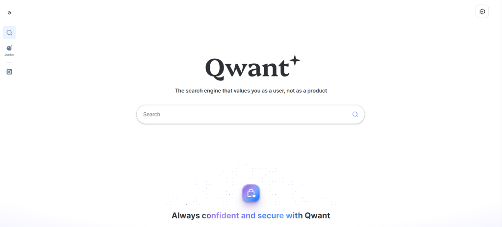 Qwant法国隐私搜索引擎首页界面截图，符合GDPR法规