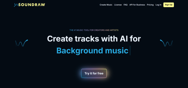 Soundraw 免版税音乐生成工具界面，展示通过调整情绪、流派等参数快速生成适配视频、游戏的背景音乐功能，商业友好且易用，适合内容创作者