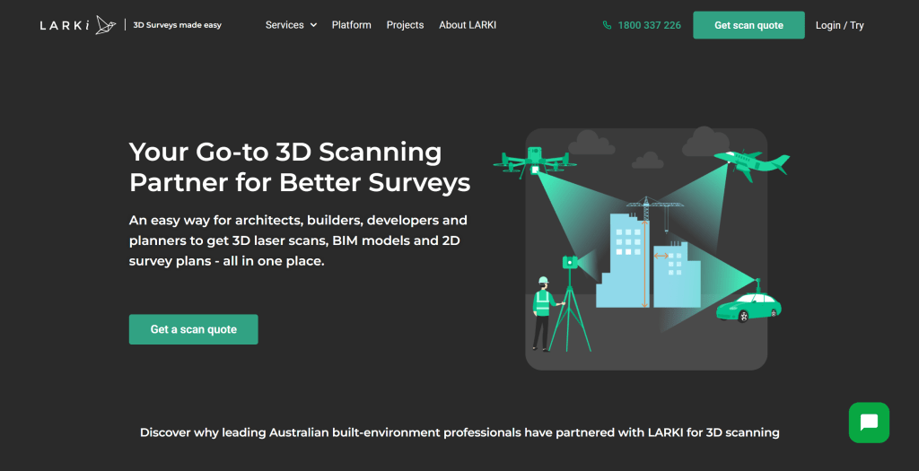 LARKI 3D扫描工具界面，展示在线3D测量服务功能