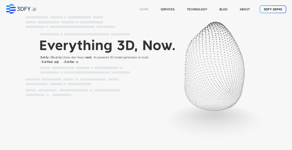3DFY AI 3D生成工具界面,展示2D图像到3D模型的转换功能