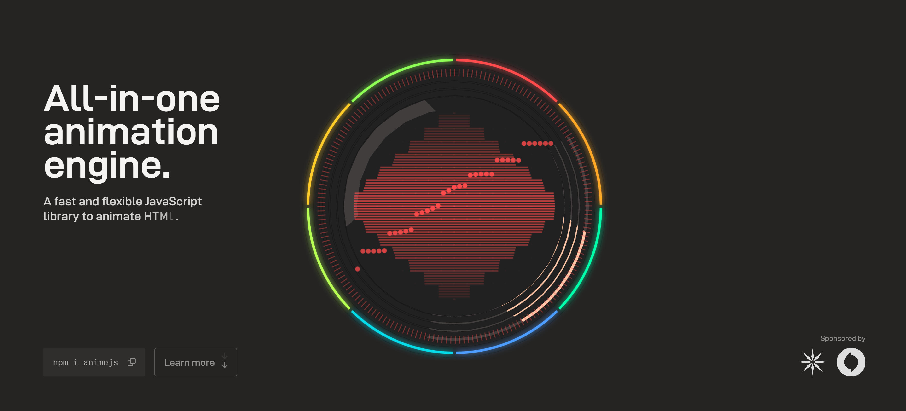 Anime.js lightweight animation library interface showing simple API, SVG support, and timeline controls for flexible web animations