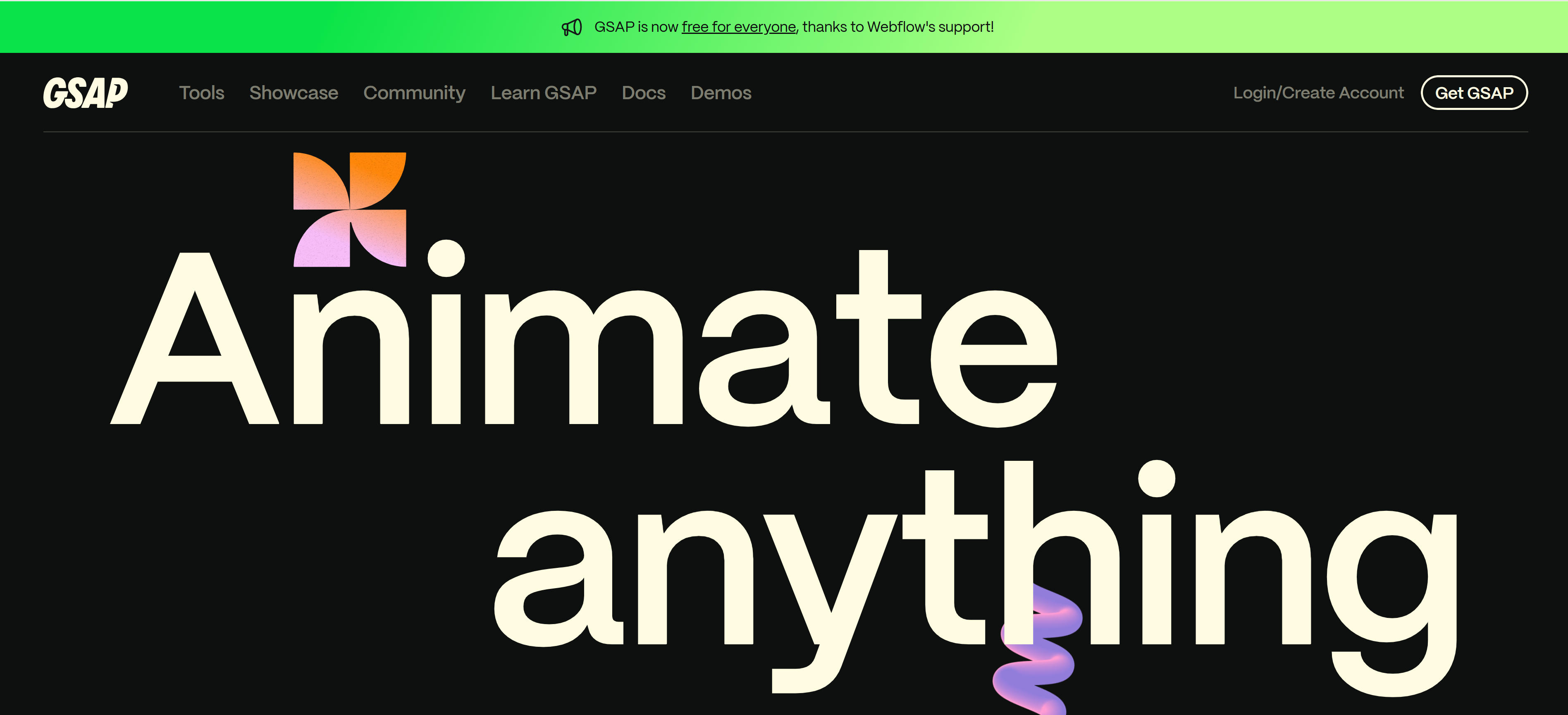 GSAP professional animation suite interface showing timeline controls, SVG animations, and WebGL support for complex animation projects