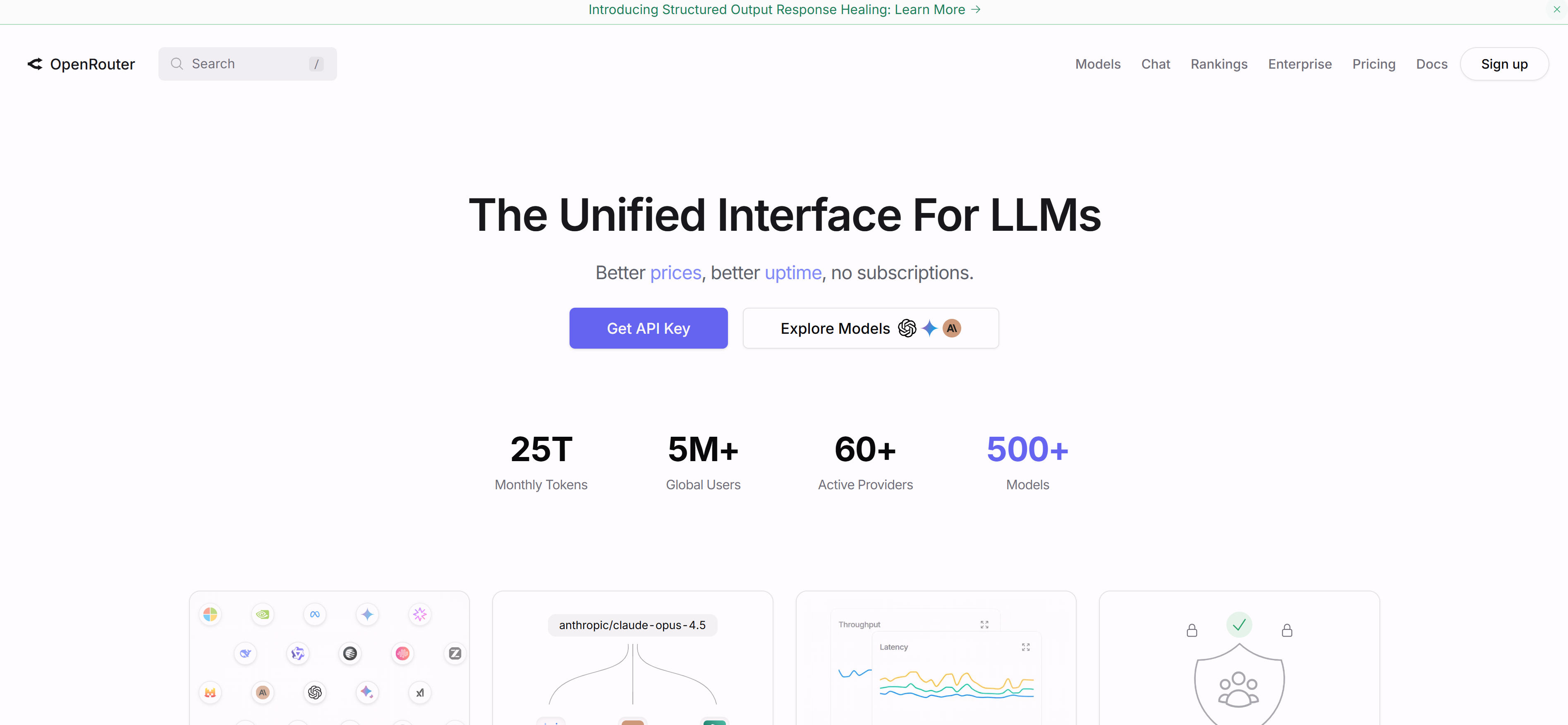 OpenRouter unified API platform interface showing access to multiple LLM models through single interface
