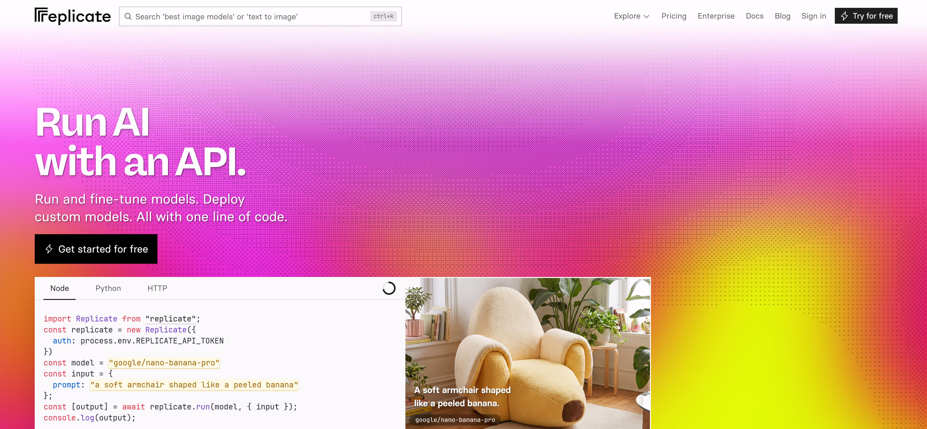 Replicate model deployment platform interface showing easy model deployment and scaling