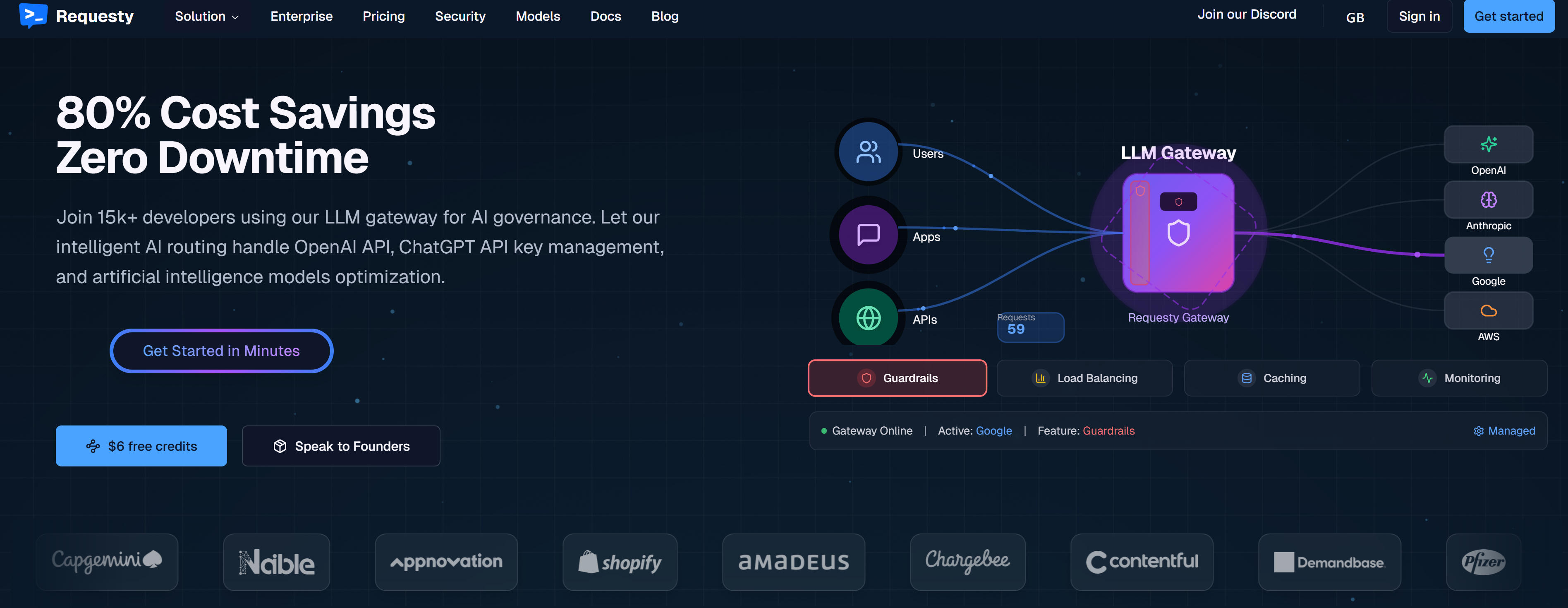 Requesty enterprise API gateway interface showing unified API access