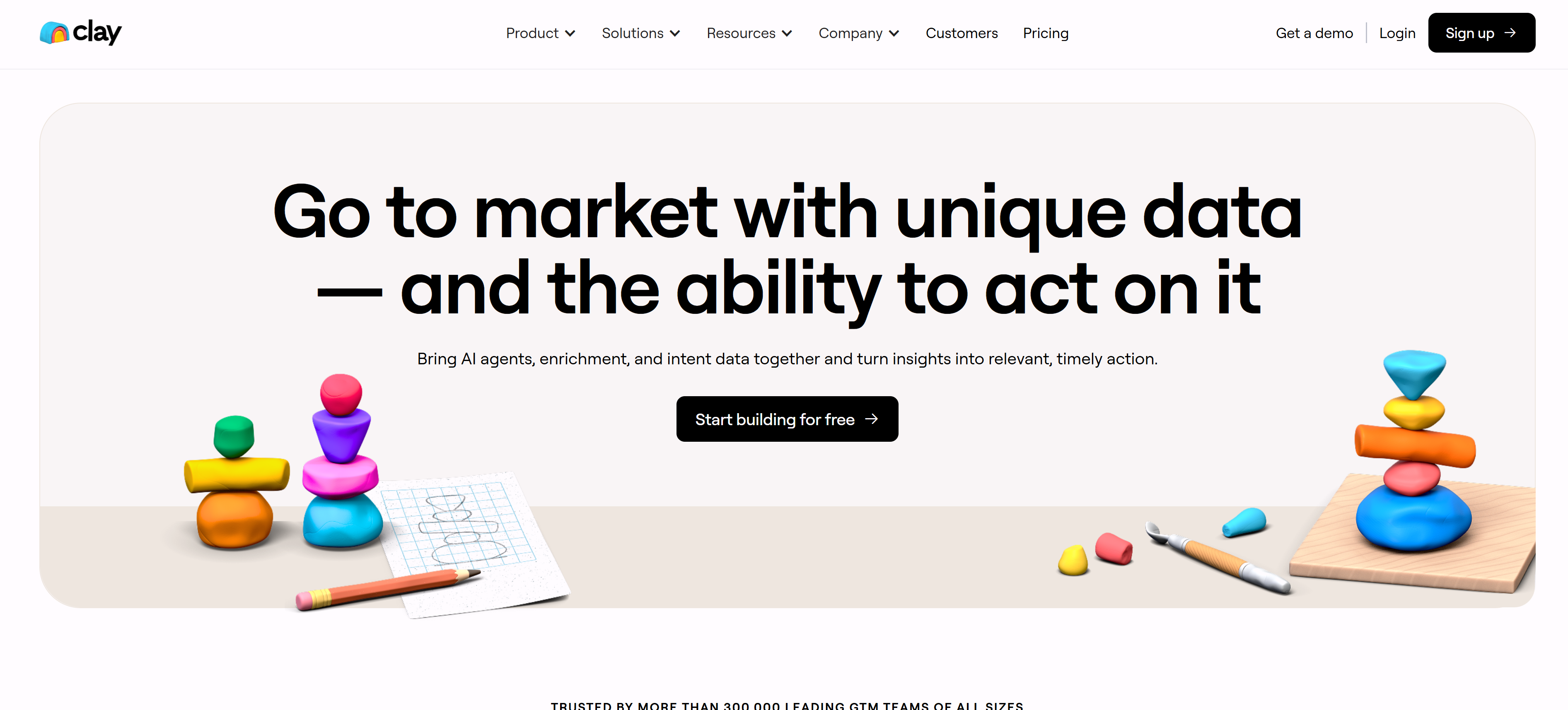 Clay B2B行销工具界面,展示AI驱动的研究和GTM工作流构建功能