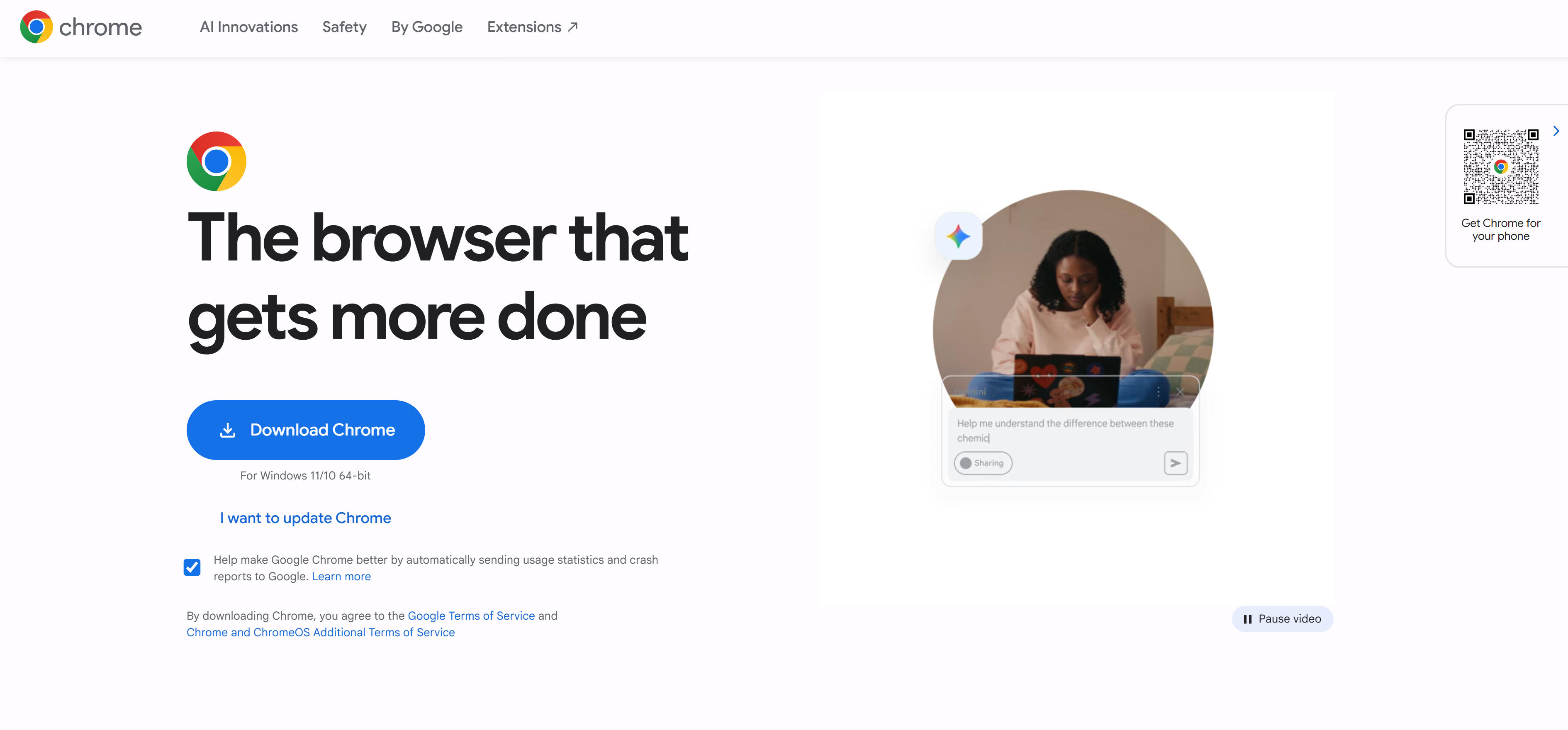 Chrome浏览器AI功能界面,展示Gemini AI集成和智能搜索功能