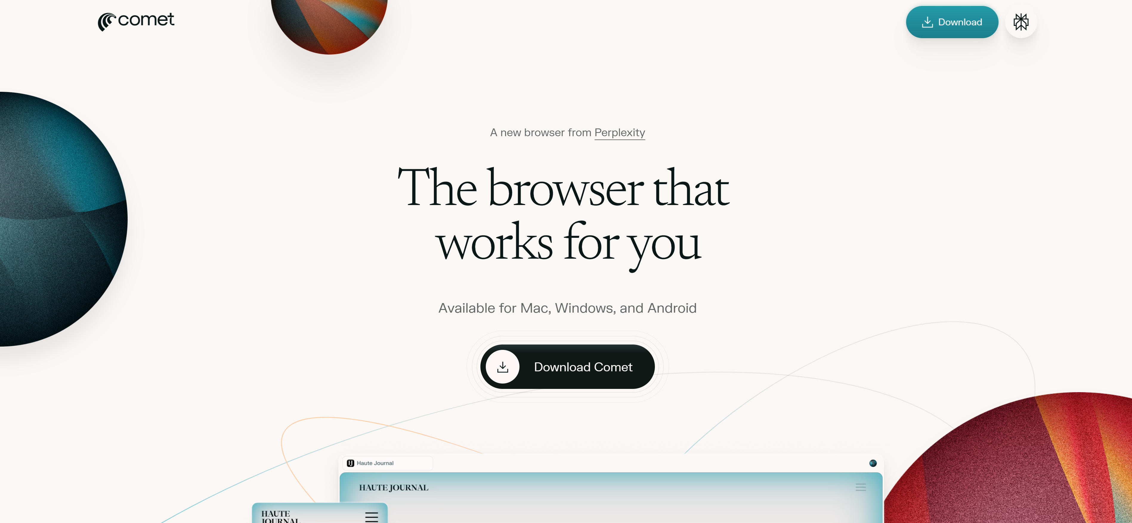 Perplexity Comet AI浏览器界面,展示智能搜索和答案生成功能