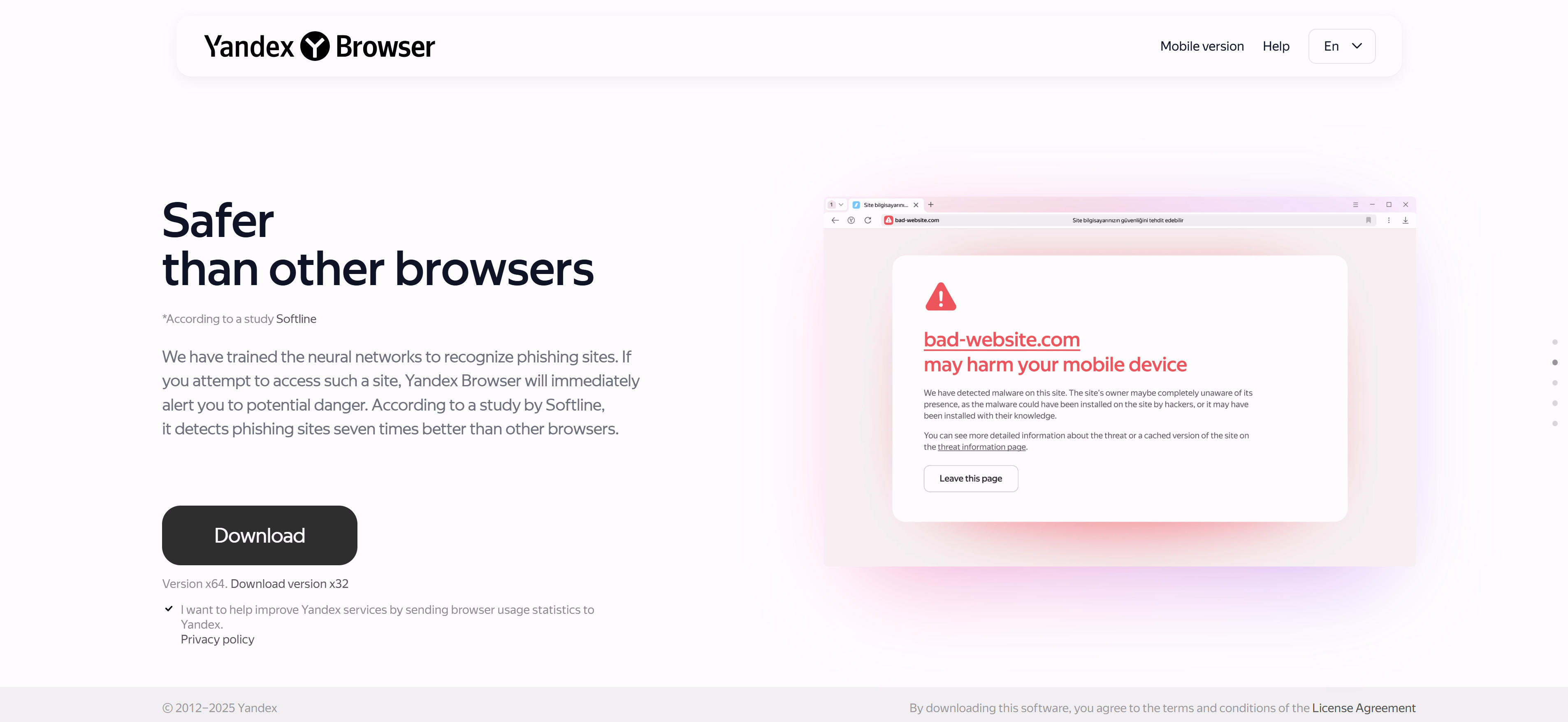 Yandex Browser AI浏览器界面,展示多语言支持和本地化功能