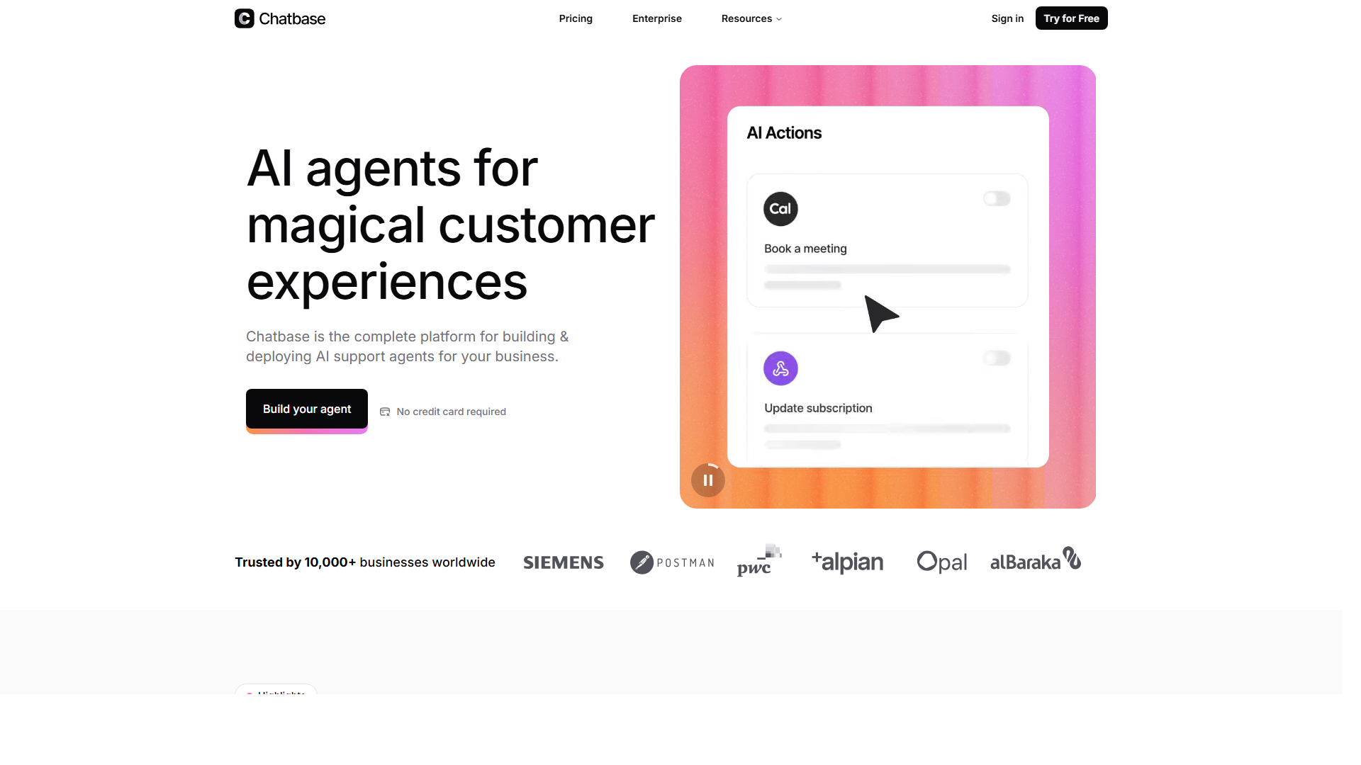 Chatbase GPT AI聊天机器人构建平台首页界面截图