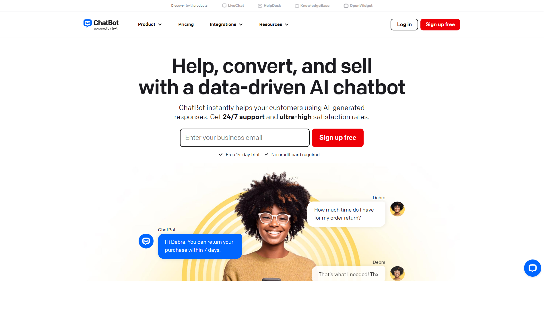 ChatBot.com AI聊天机器人构建平台首页界面截图