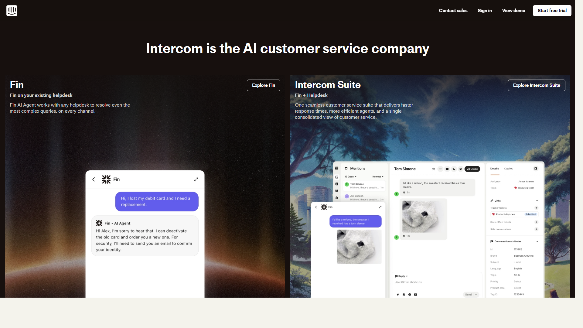 Intercom客户消息平台首页界面截图