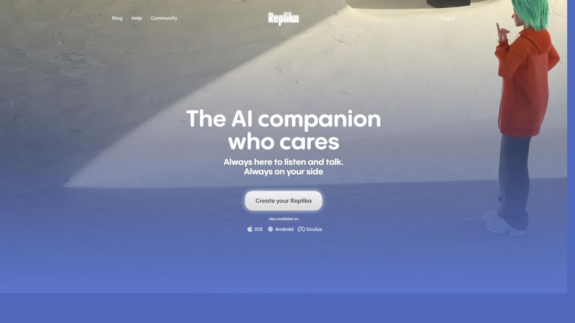 Replika AI伴侣聊天机器人首页界面截图