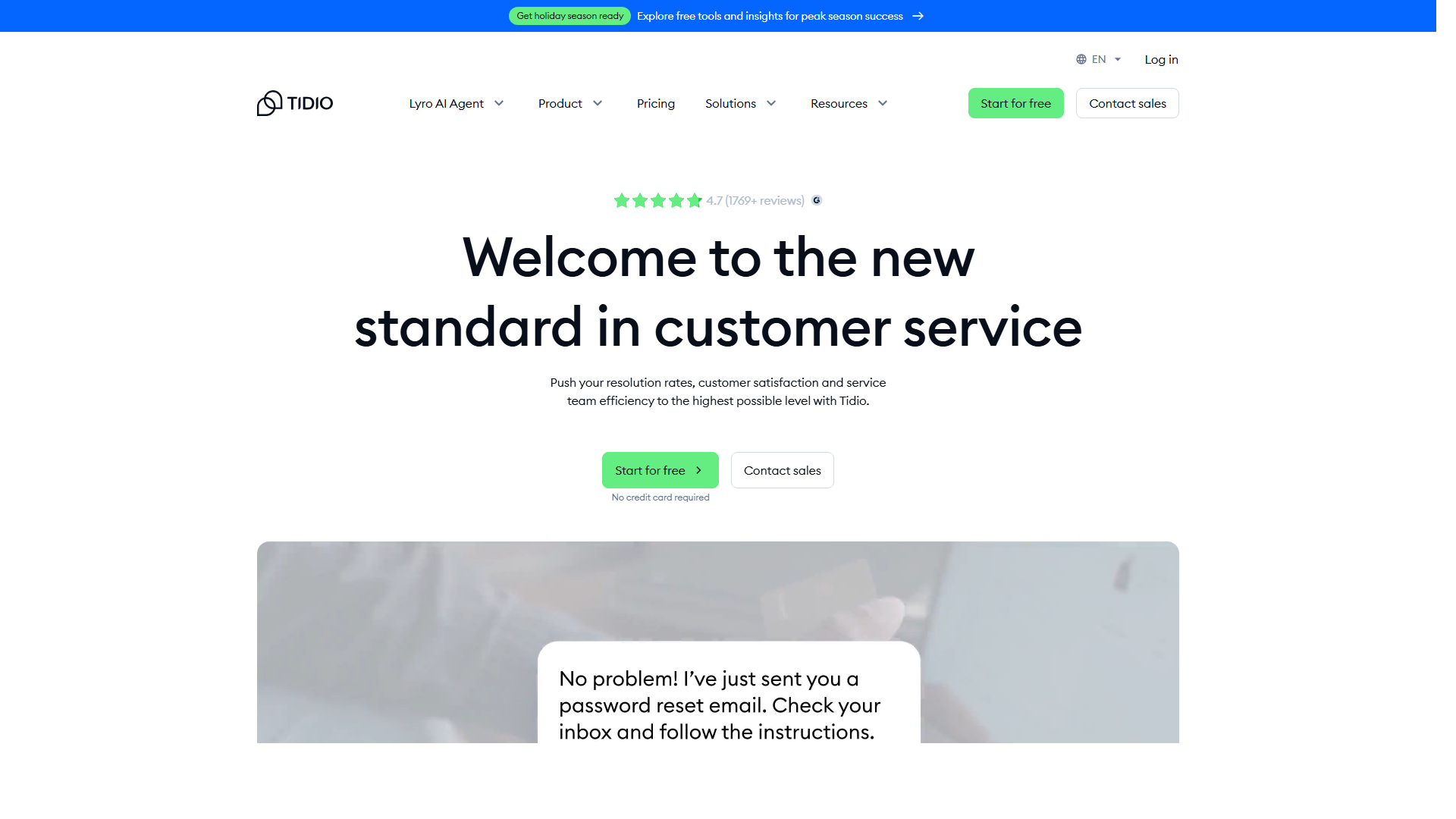 Tidio电商聊天机器人平台首页界面截图