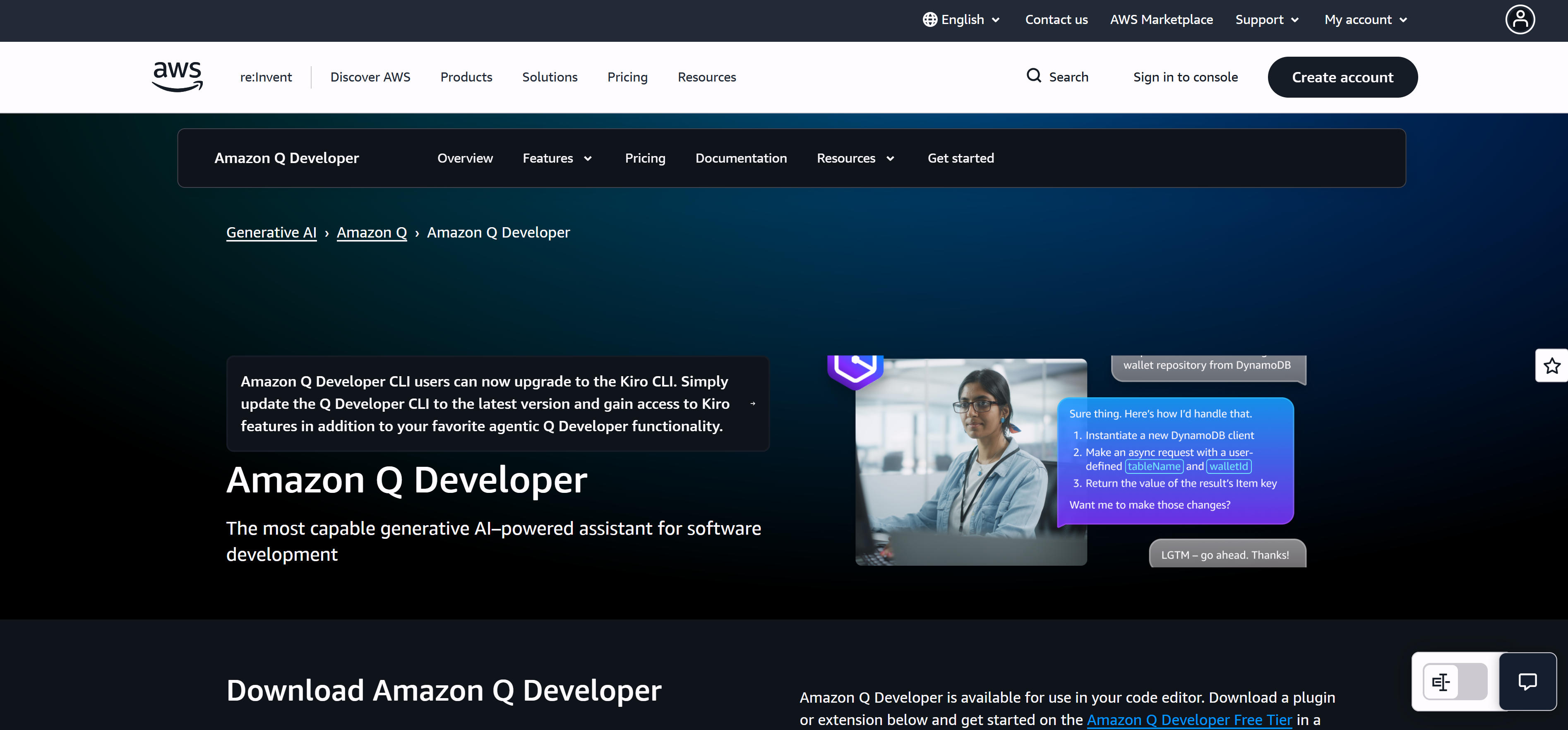 Amazon CodeWhisperer AWS驱动的AI编程助手界面，展示代码建议和安全扫描功能