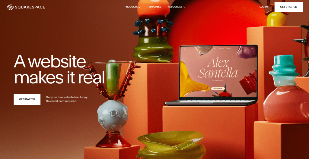 Squarespace AI建站工具界面,展示美学模板和AI设计优化功能