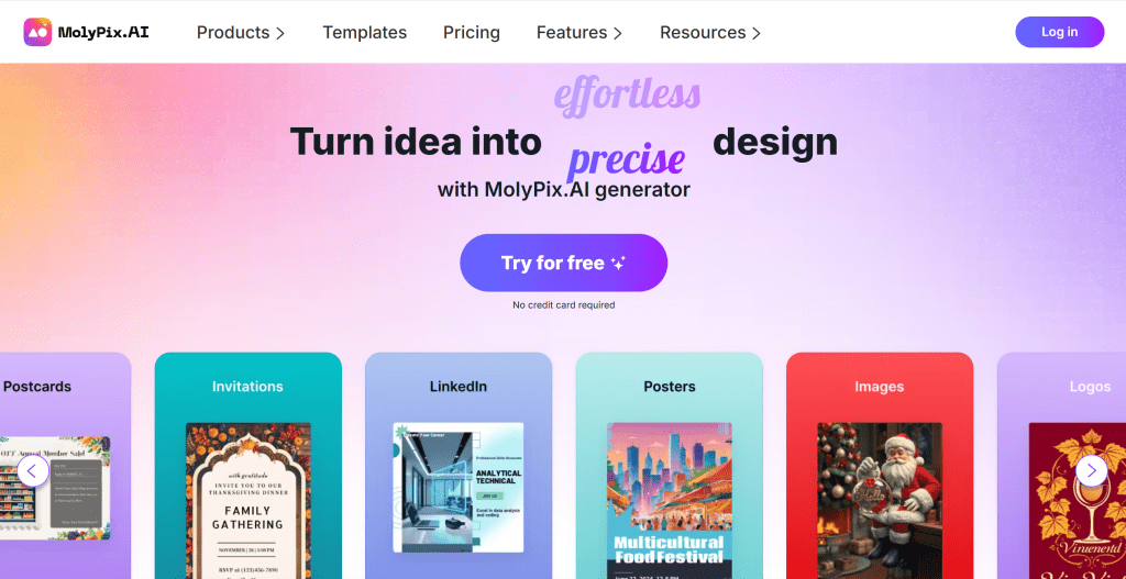 Molypix AI海报生成工具界面,展示快速生成视觉效果出众的海报功能