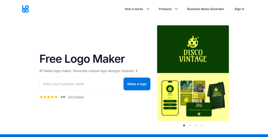 LOGO.com AI Logo生成工具界面,展示丰富的设计模板和多种设计风格