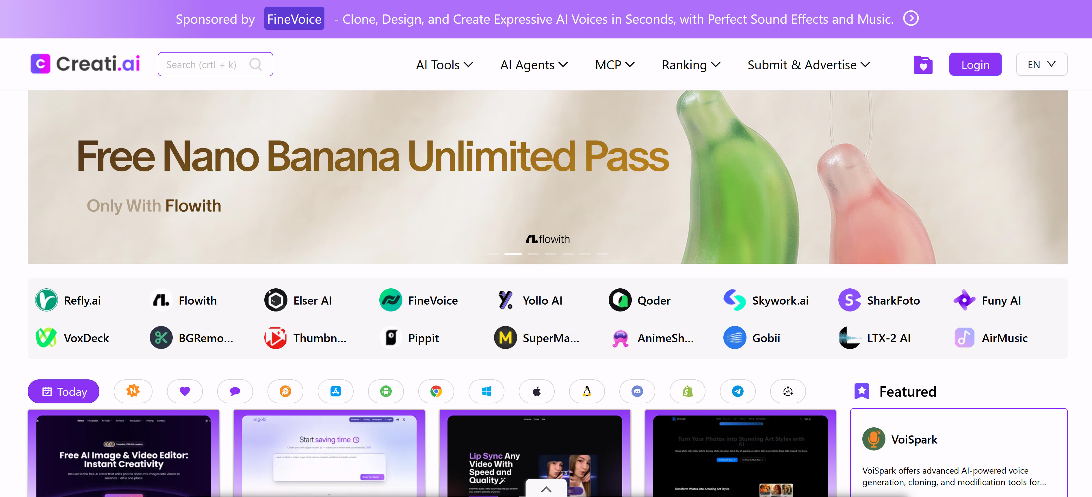 Creati AI creative AI tool aggregation platform interface showcasing art and creative tool categories