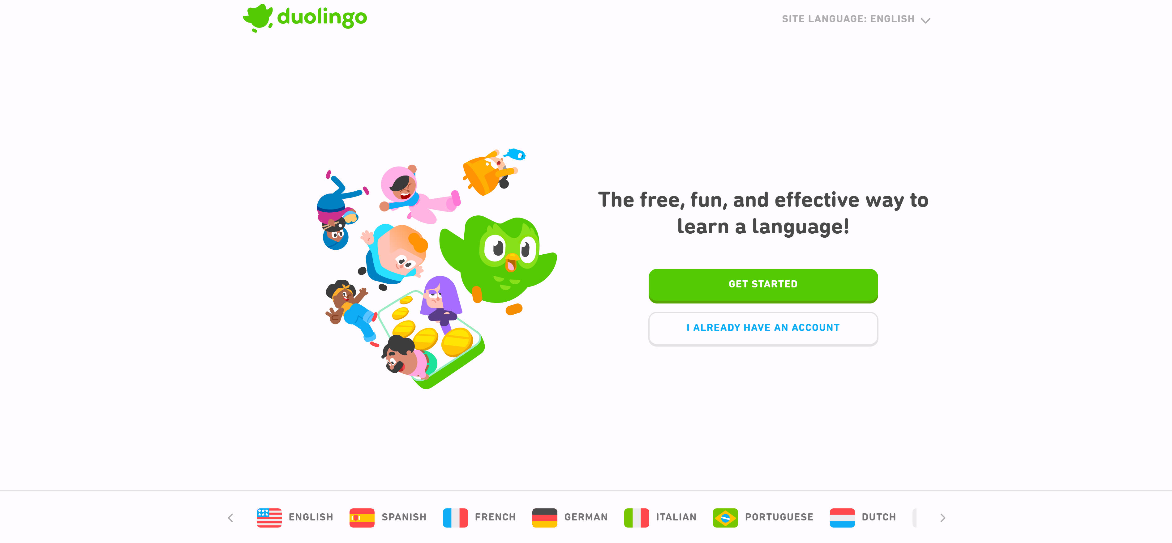 Duolingo语言学习平台界面，展示游戏化学习和每日挑战功能