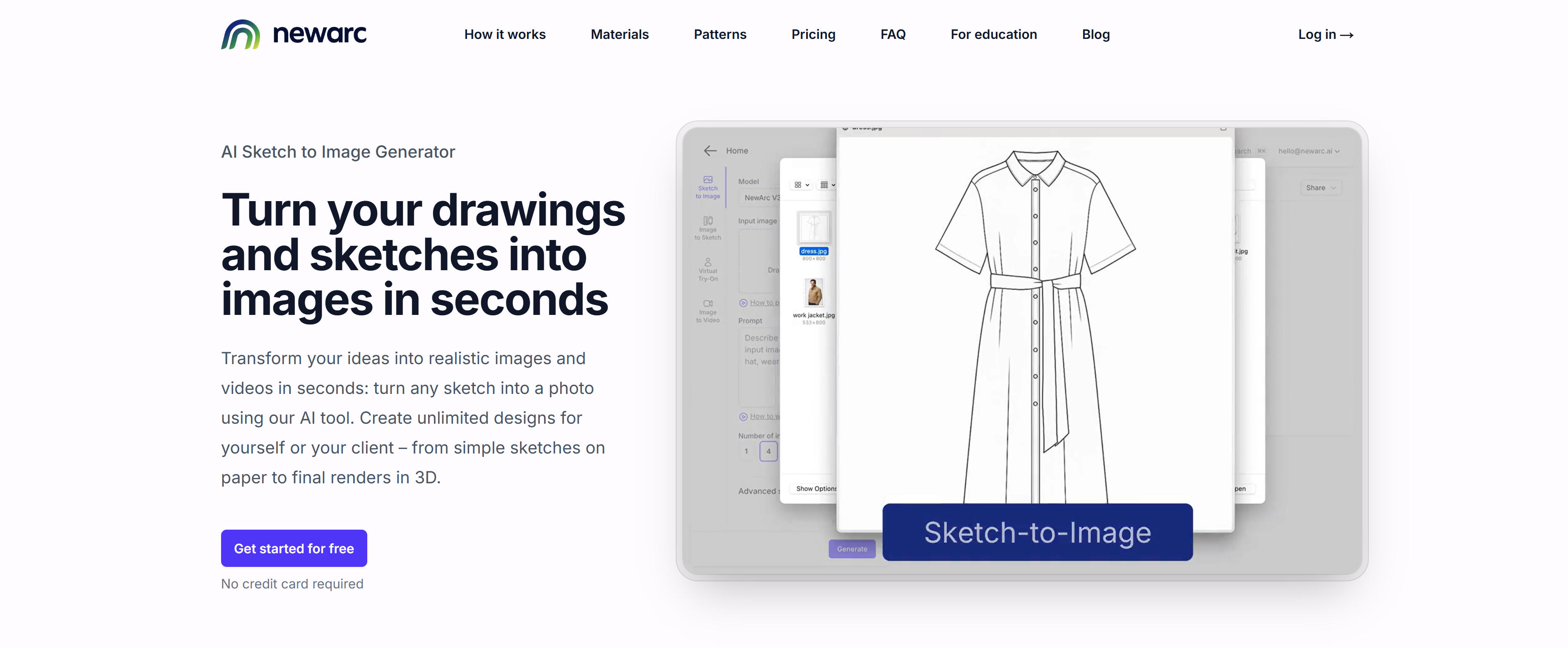 NewArc AI草图到图像转换工具界面，展示从设计草图生成成品图像功能