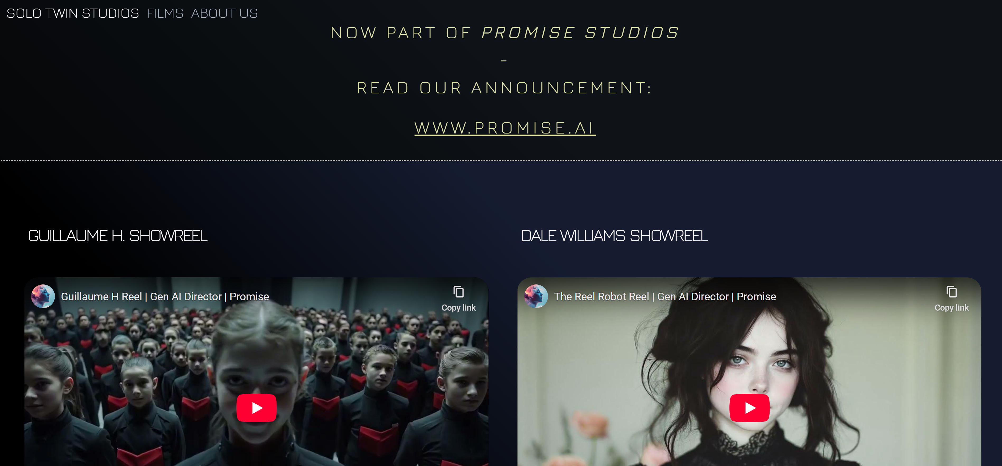 Solo Twin Studios AI电影制作工作室界面,展示专业AI驱动电影制作能力