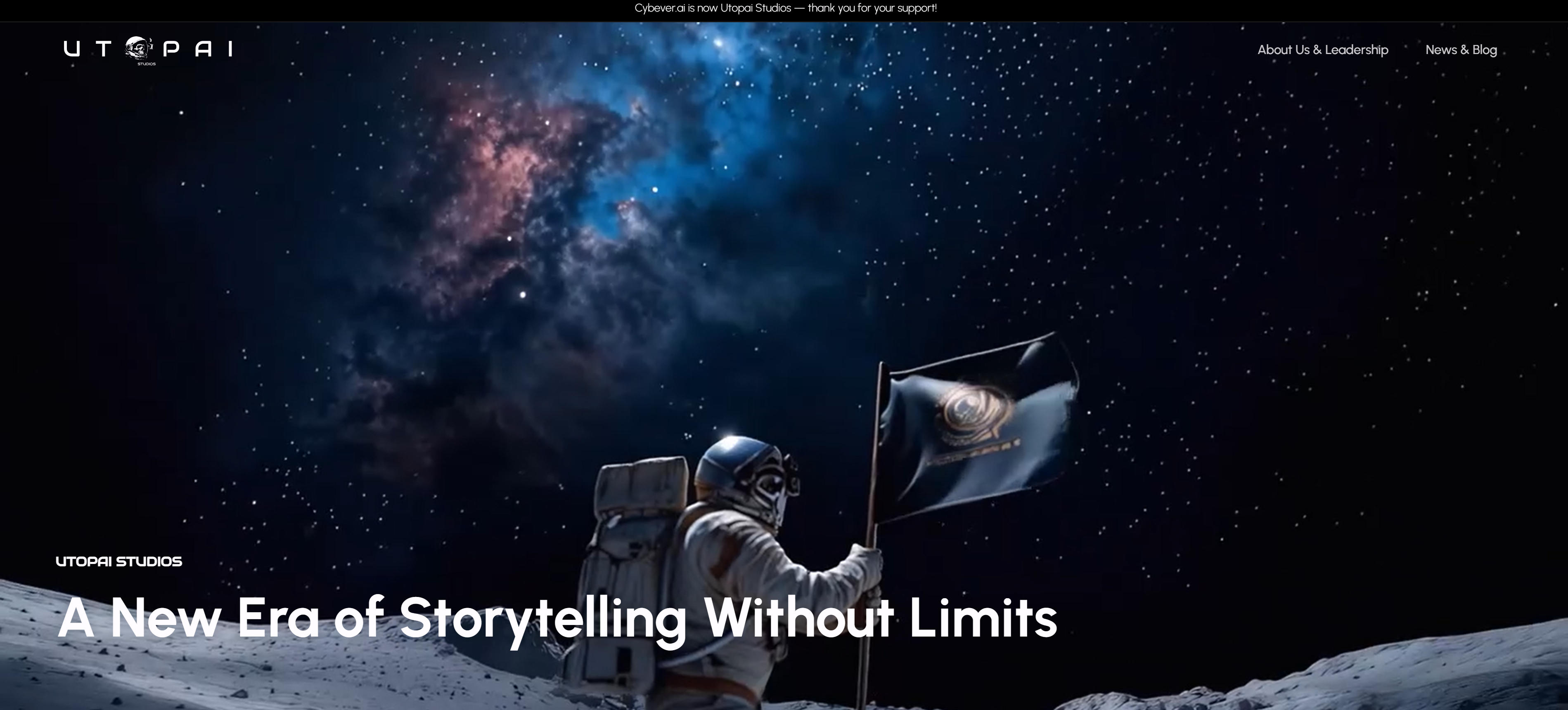 Utopai Studios AI电影制作平台界面,展示电影基础模型和多镜头叙事功能