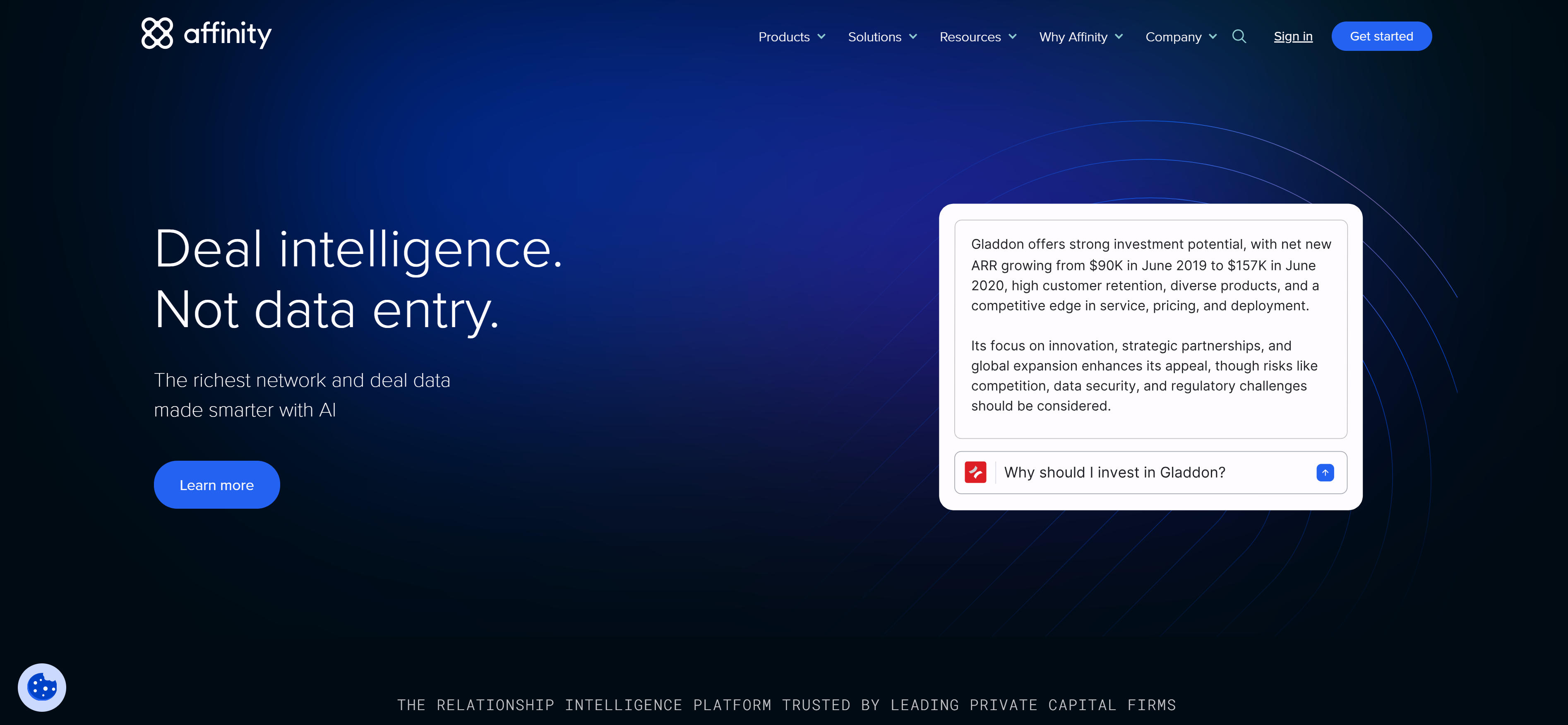 Affinity relationship intelligence CRM platform demonstrating AI-powered relationship mapping, automated communication tracking, and investor network analysis for venture capital firms