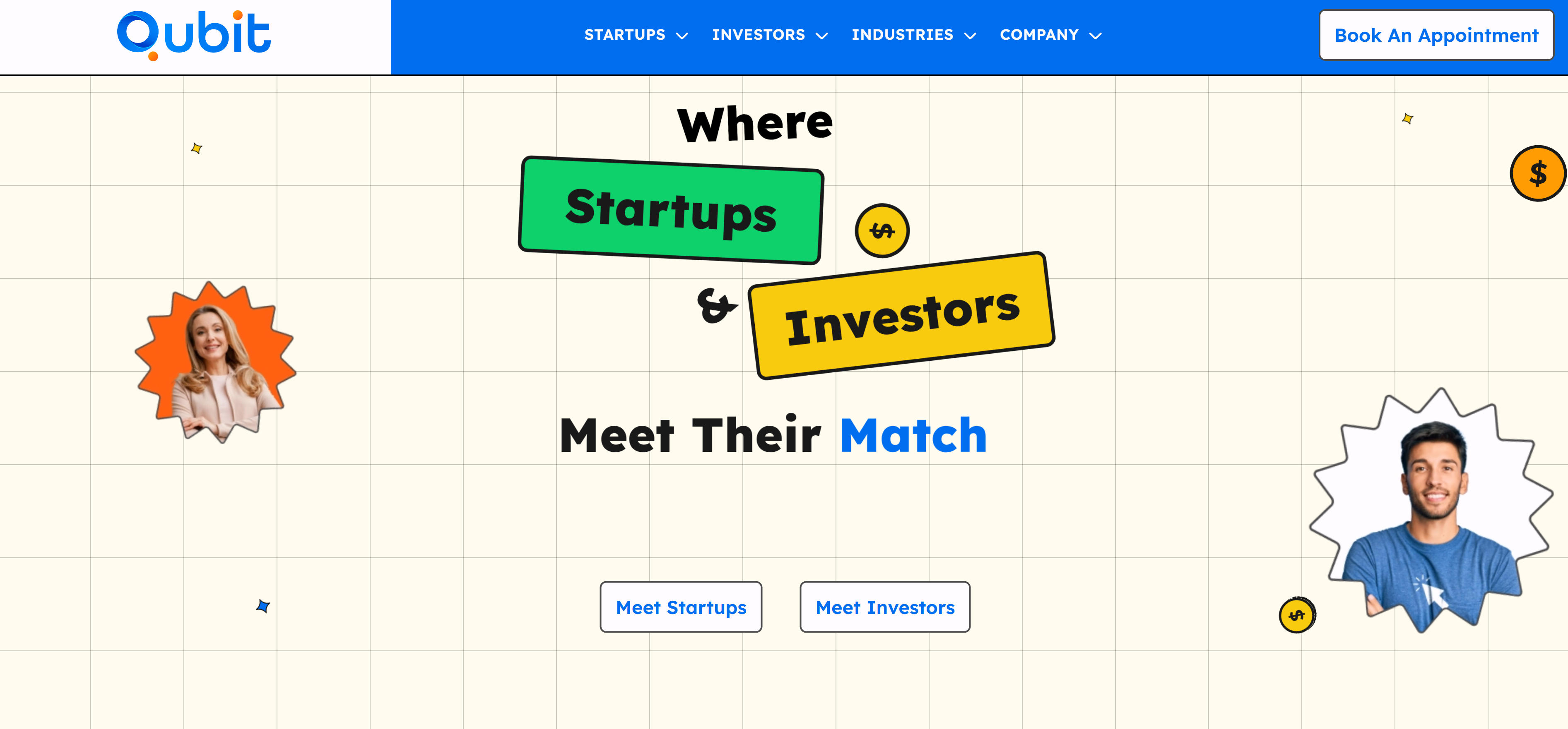 Qubit AI investor matching platform featuring intelligent investor-startup matching algorithms, personalized fundraising strategies, and pitch deck optimization tools