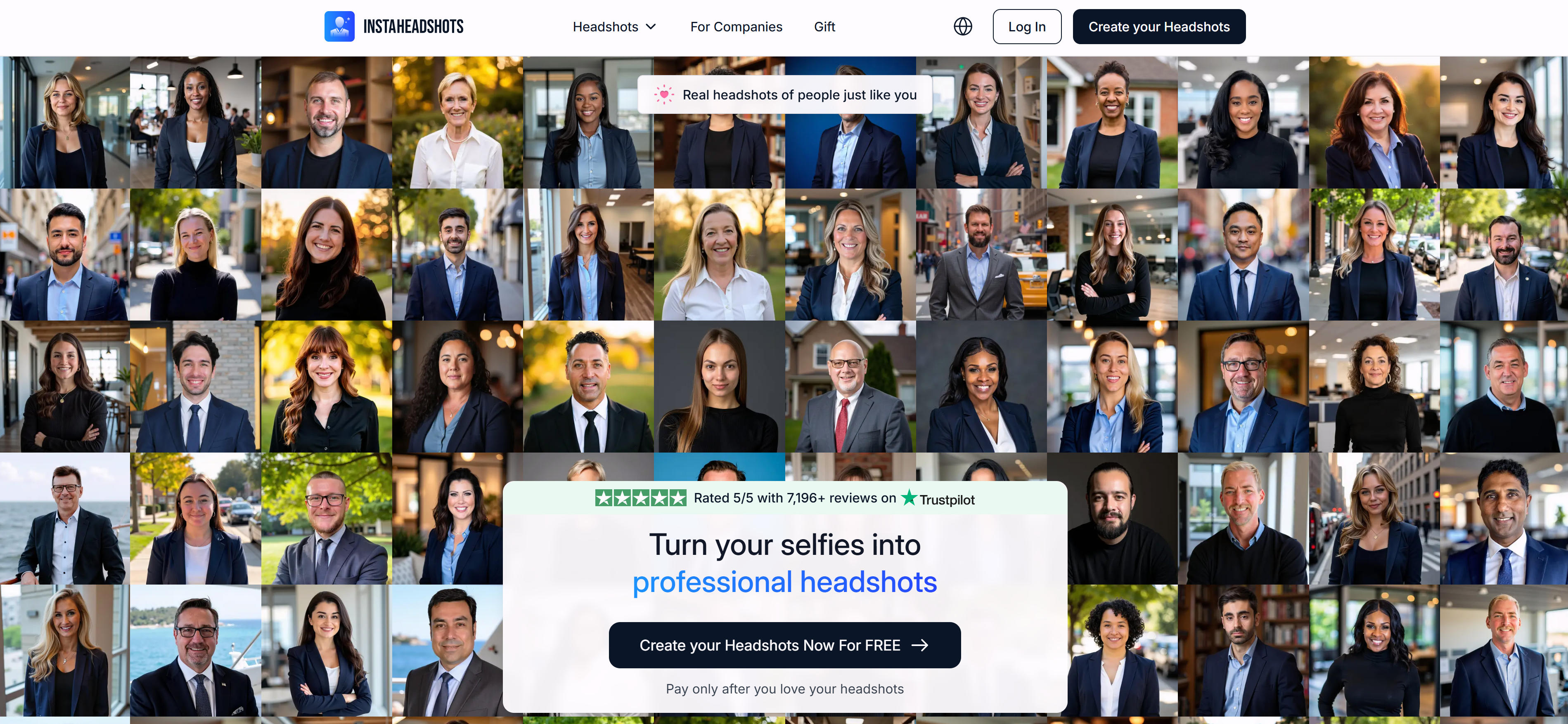 Insta Headshots social media headshot generator interface showing fast delivery and casual style options
