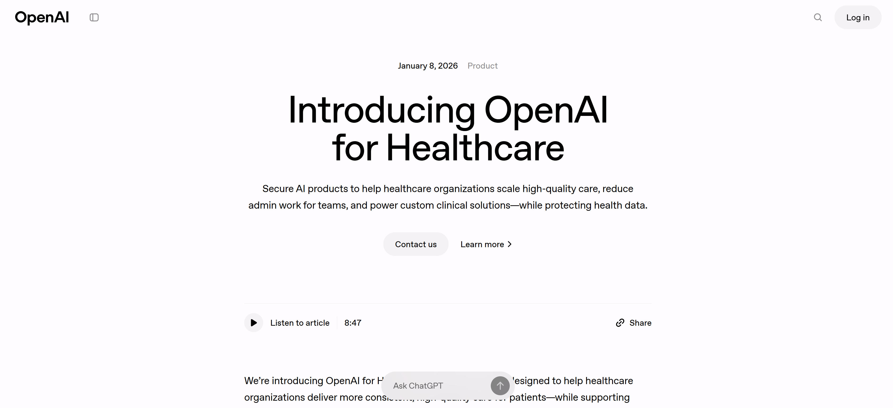 OpenAI Healthcare medical GPT application platform interface showcasing clinical documentation automation, intelligent diagnostic assistance, and patient communication