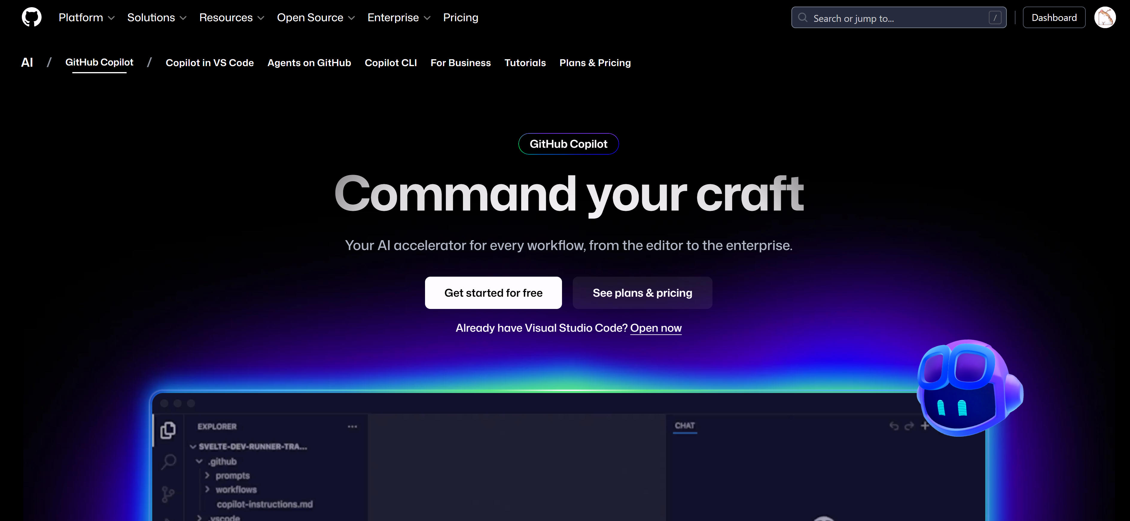 GitHub Copilot代码补全助手界面，展示AI配对编程和实时代码补全功能，集成到VS Code、Neovim和JetBrains IDE