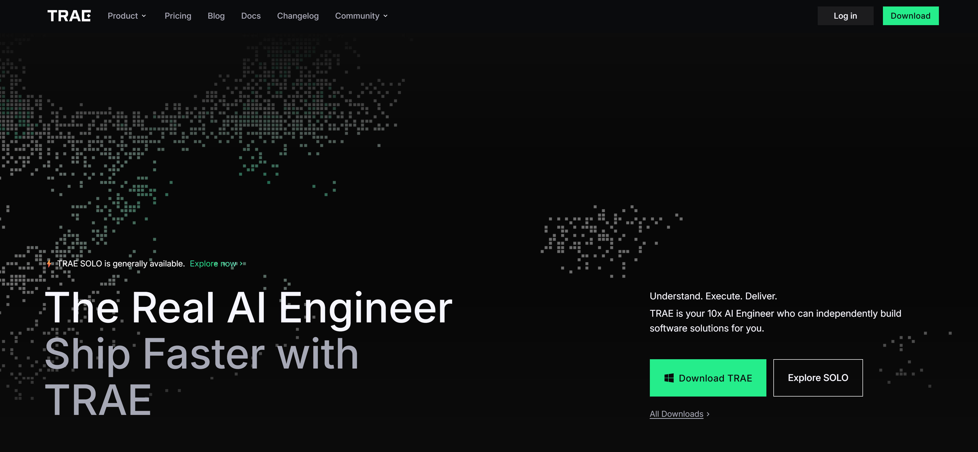 TRAE AI工程师助手界面，展示理解、执行和交付的完整开发流程，独立构建软件解决方案