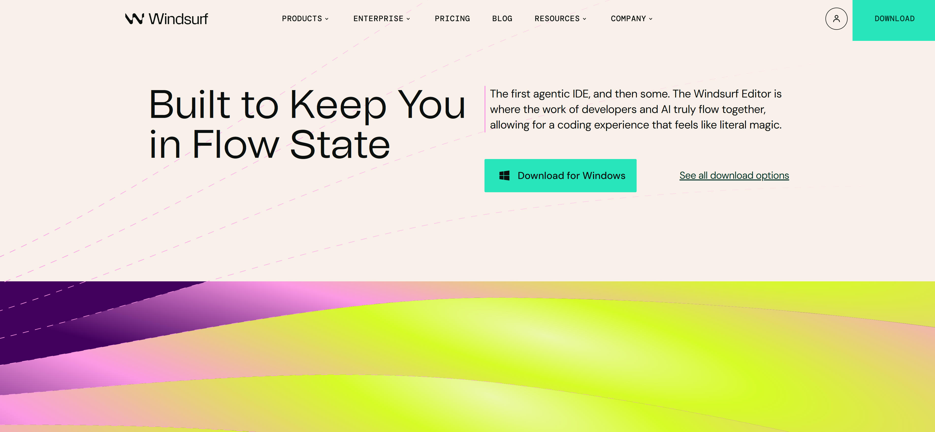 Windsurf AI开发环境界面，展示智能代码补全、聊天辅助和多语言支持功能