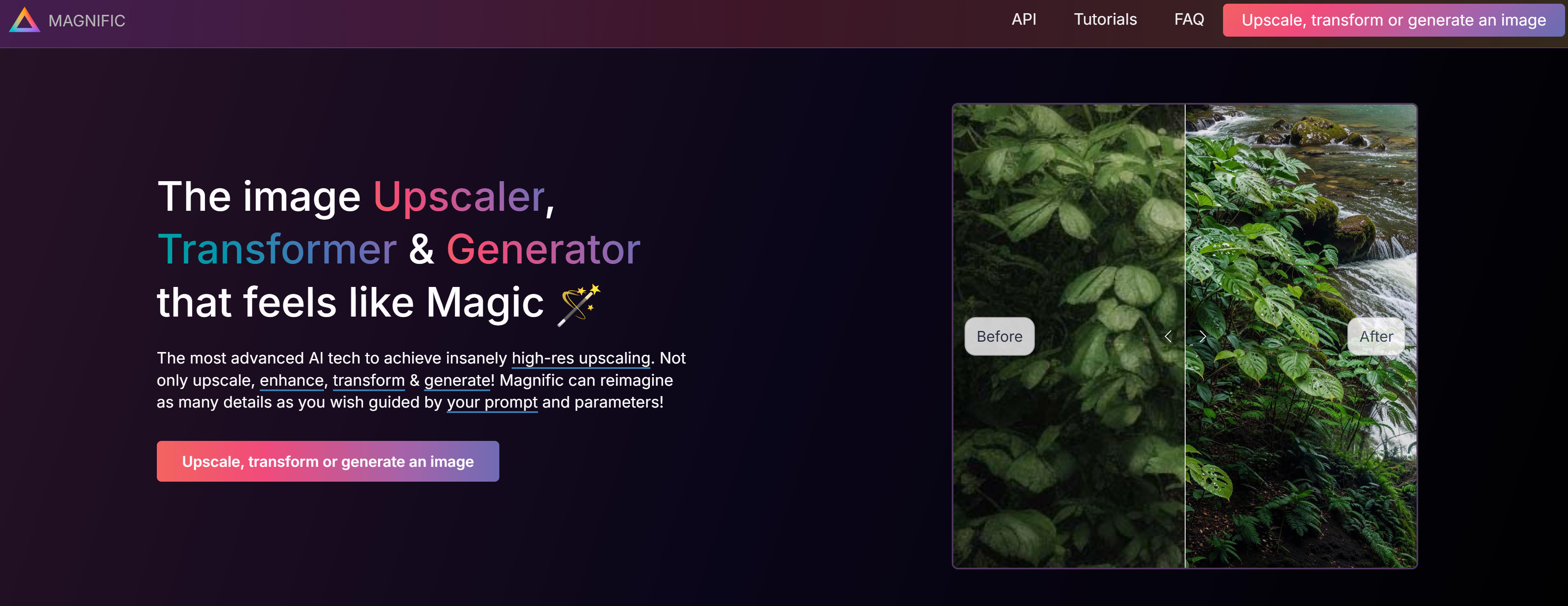 Magnific AI图像放大和增强工具界面,展示创造性放大功能