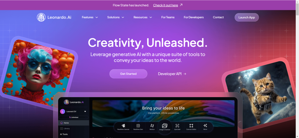 Leonardo AI 游戏和影视行业AI图片生成工具界面，展示素材库和角色姿势控制功能