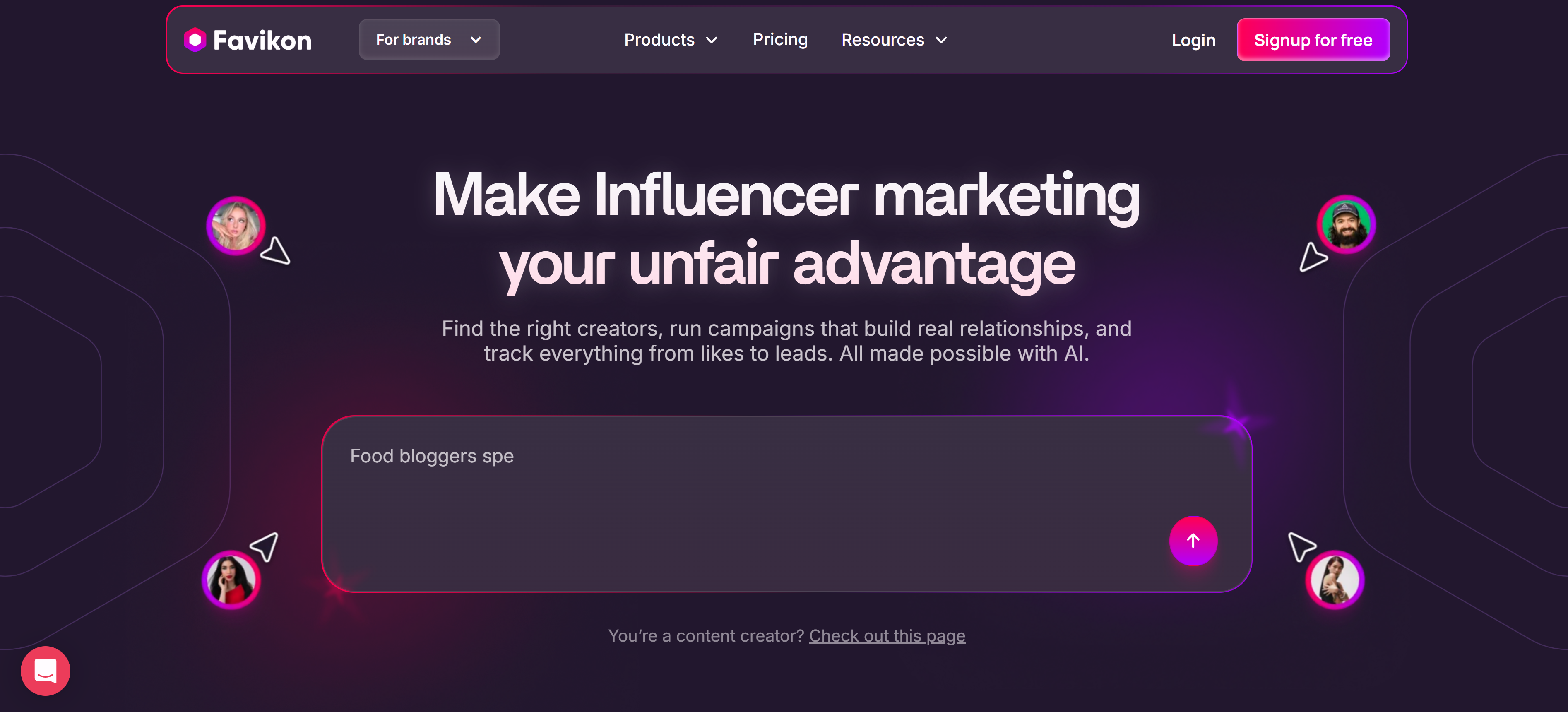 Favikon红人营销工具界面，展示红人分析和排名功能