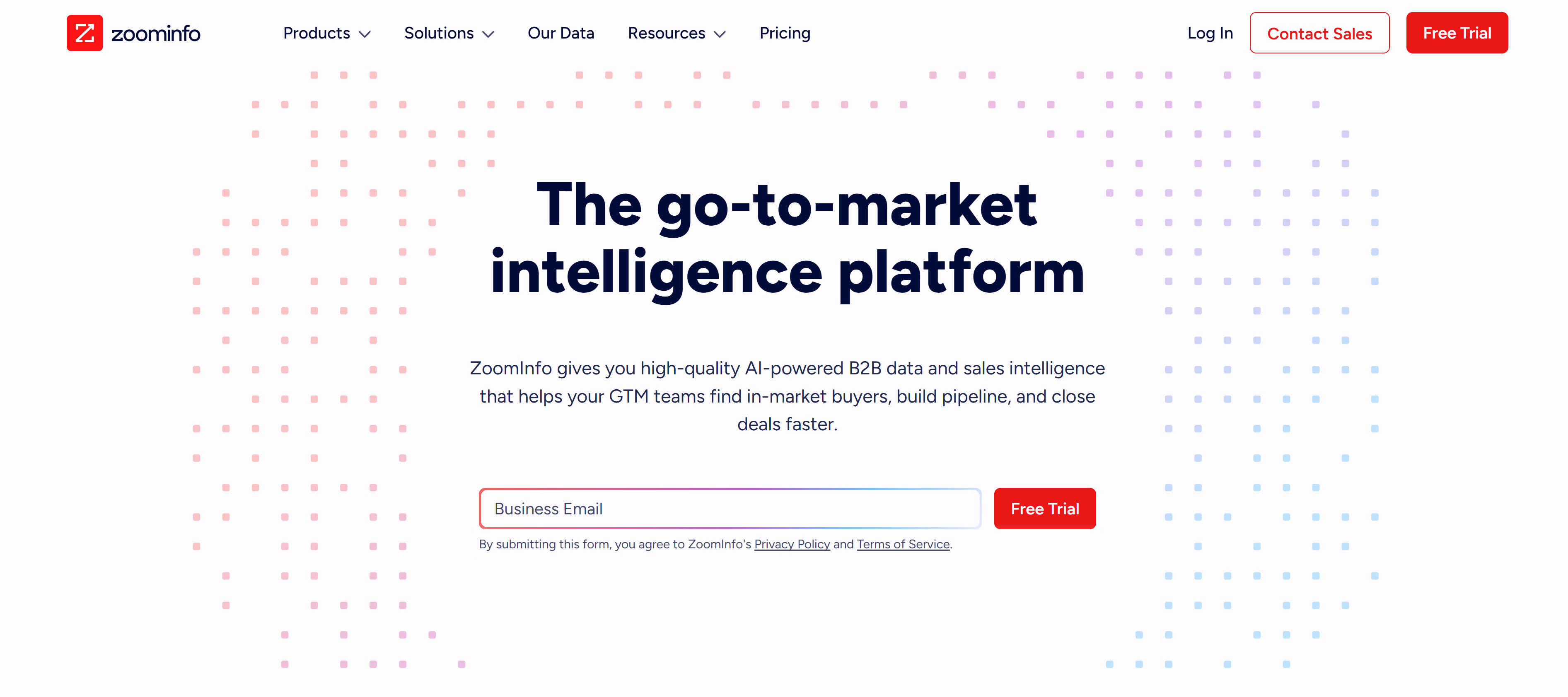 ZoomInfo销售线索生成工具界面,展示B2B数据库和销售情报功能