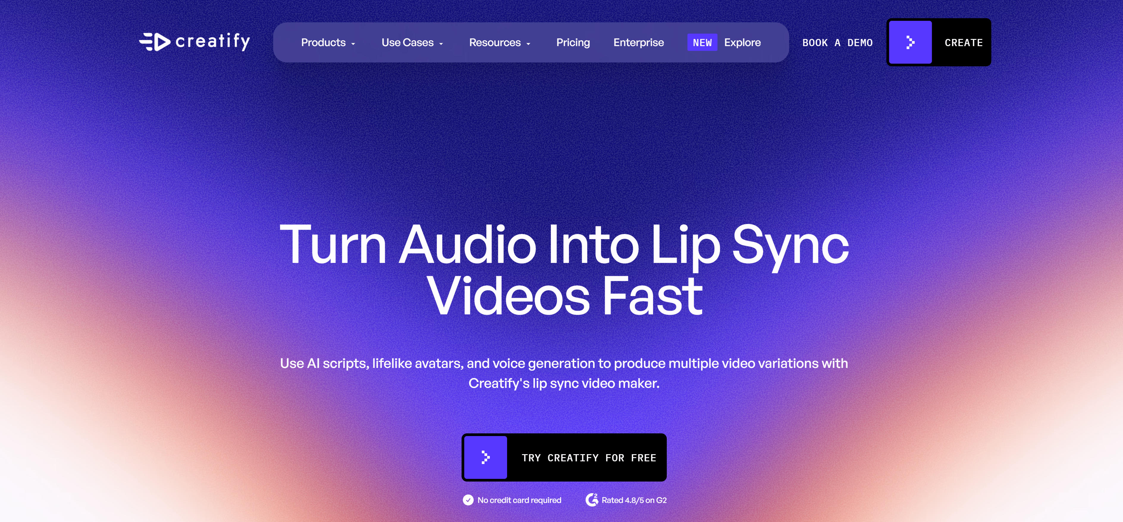 Creatify AI视频制作平台界面，展示对口型视频制作功能