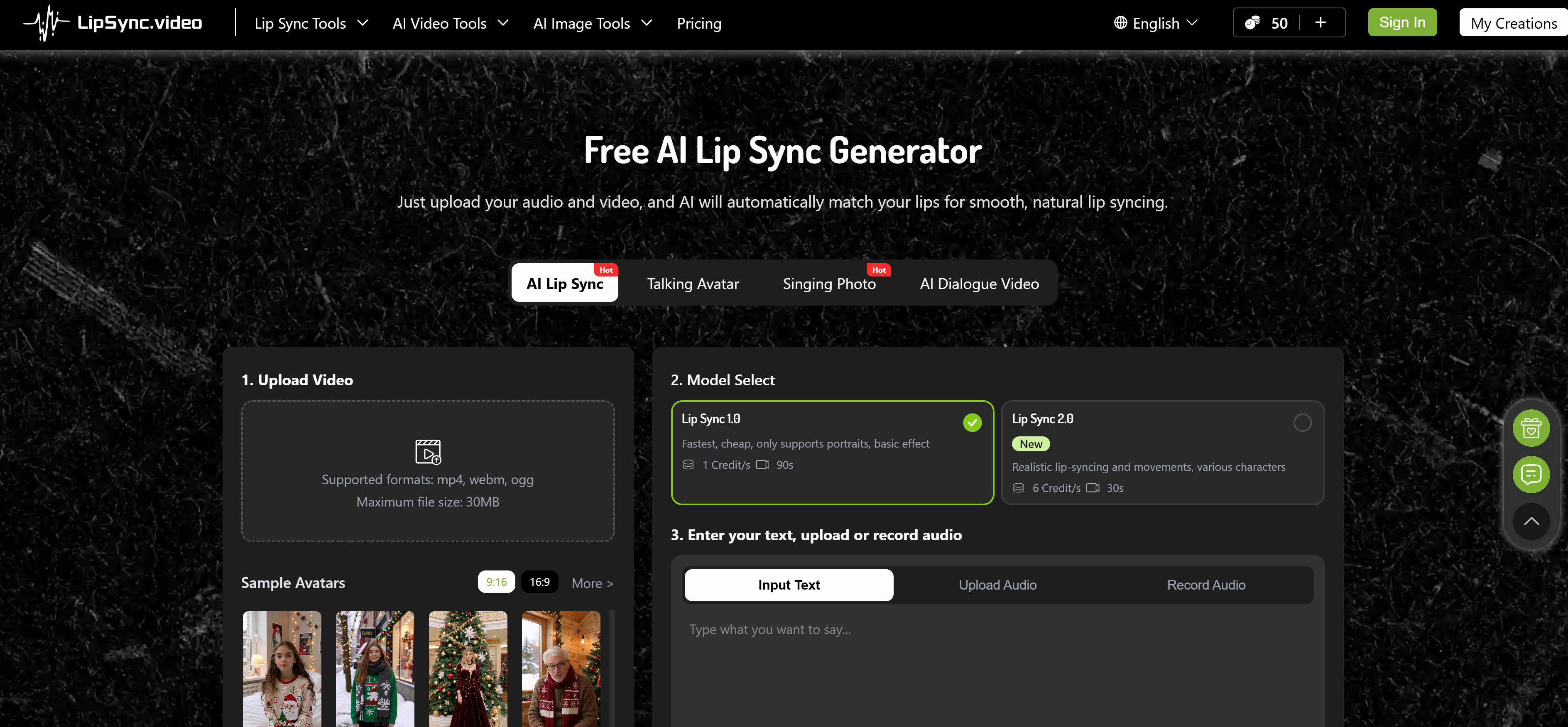 LipSync.video免费在线AI对口型工具界面