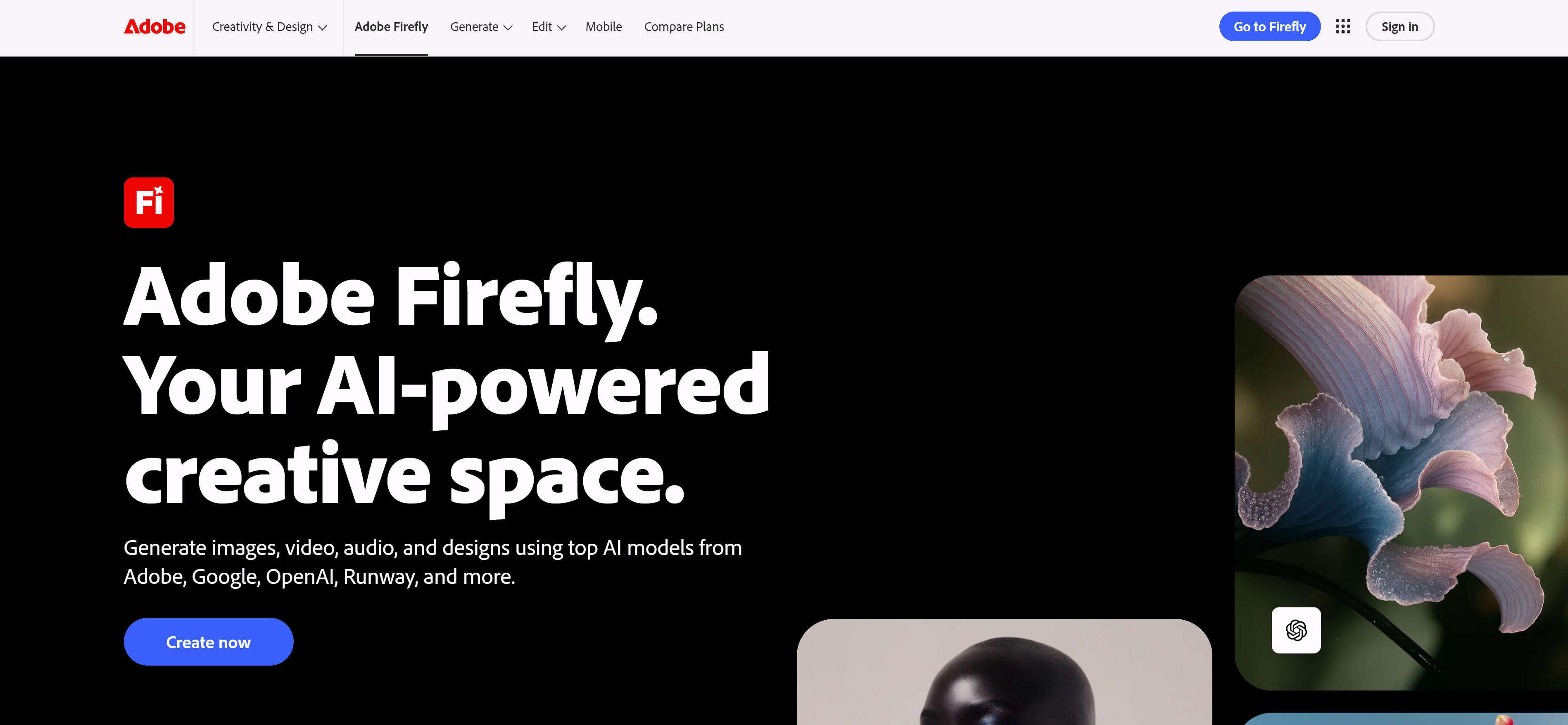 Adobe Firefly AI图像生成工具界面,展示与Adobe Creative Cloud集成的Logo生成功能